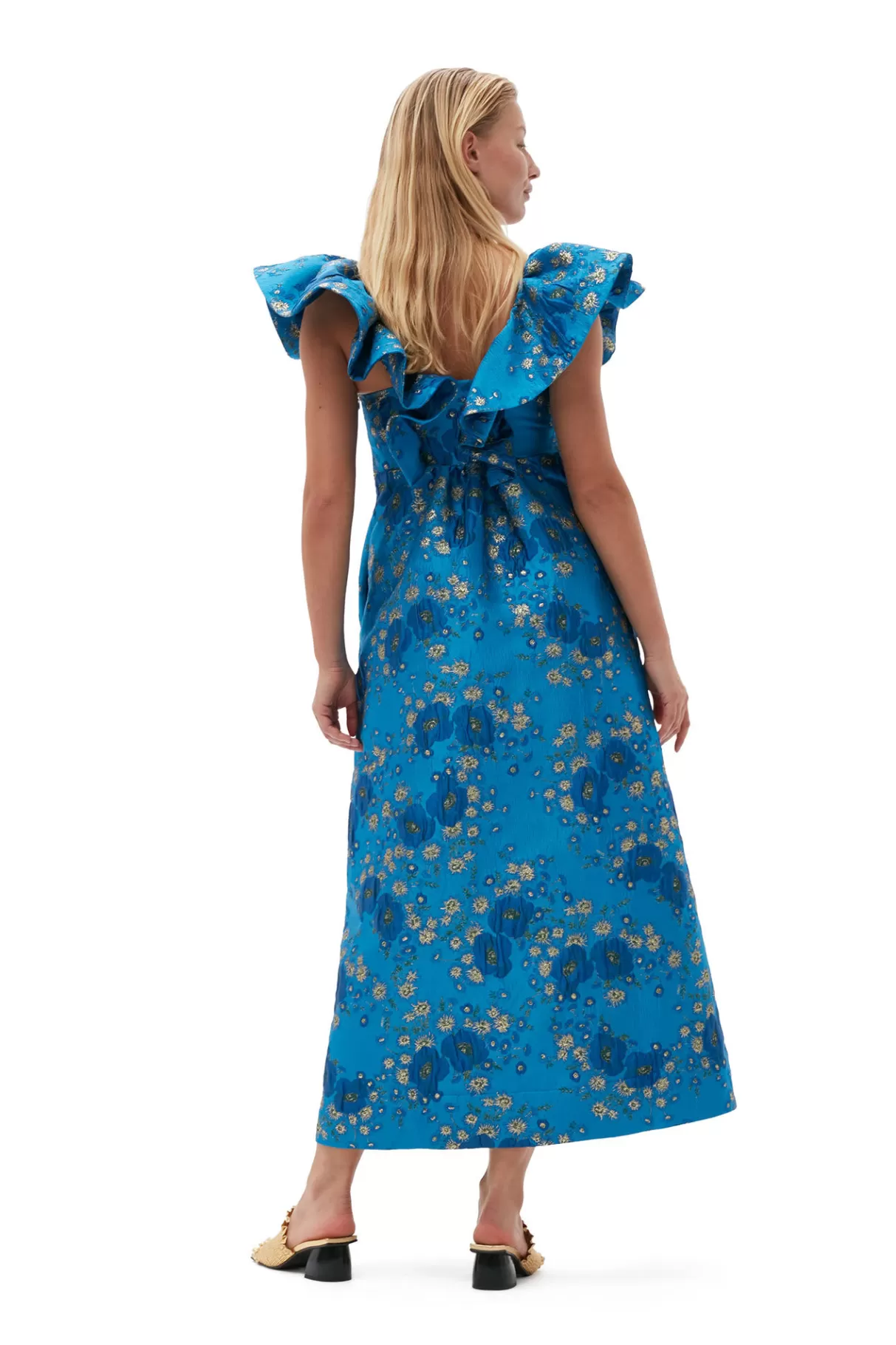 GANNI Kleider<3D-Jacquard-Midikleid Mit Ruschen Brilliant Blue