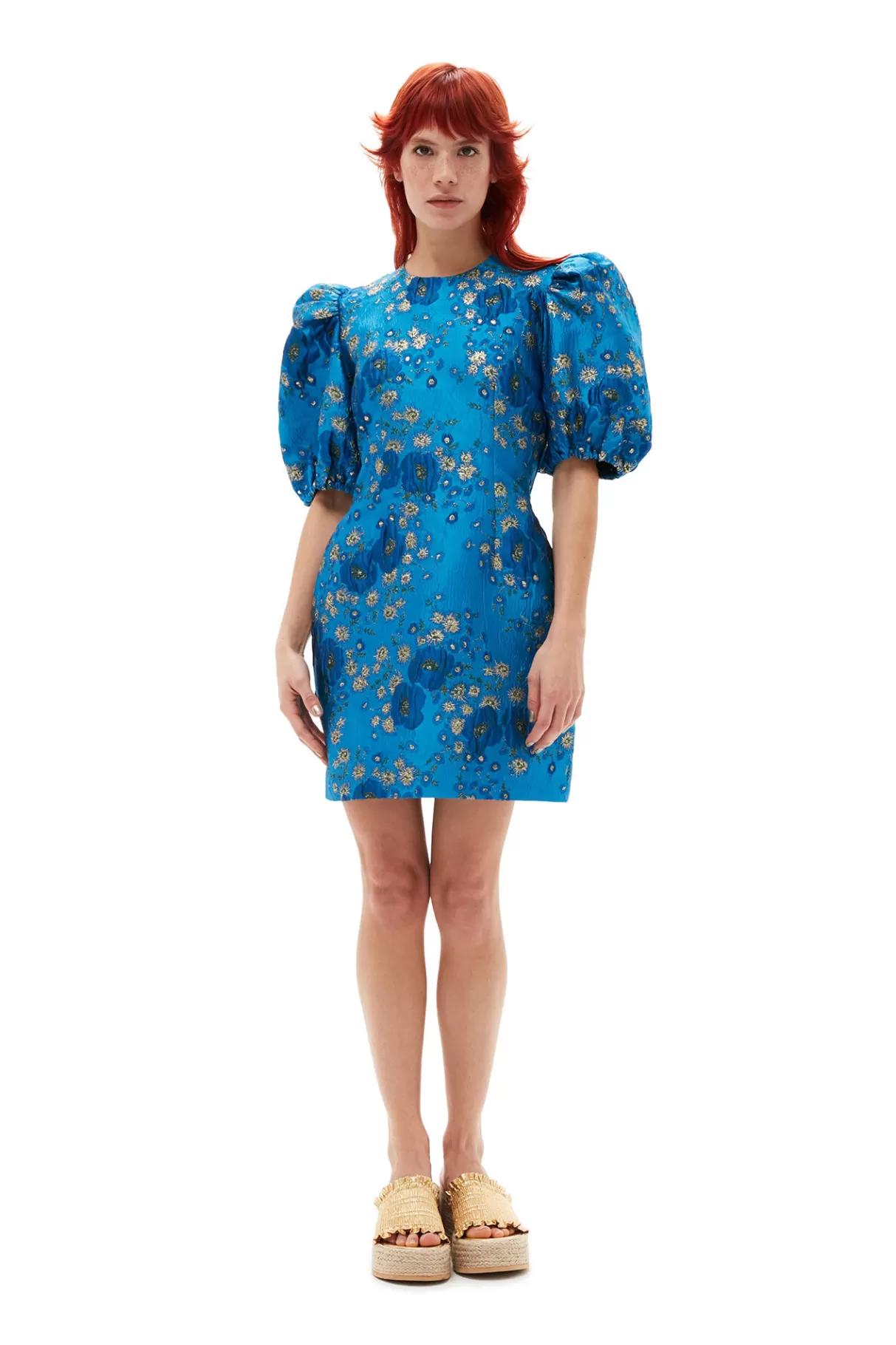 GANNI Kleider<3D-Jacquard-Minikleid Mit Offenem Rucken Brilliant Blue