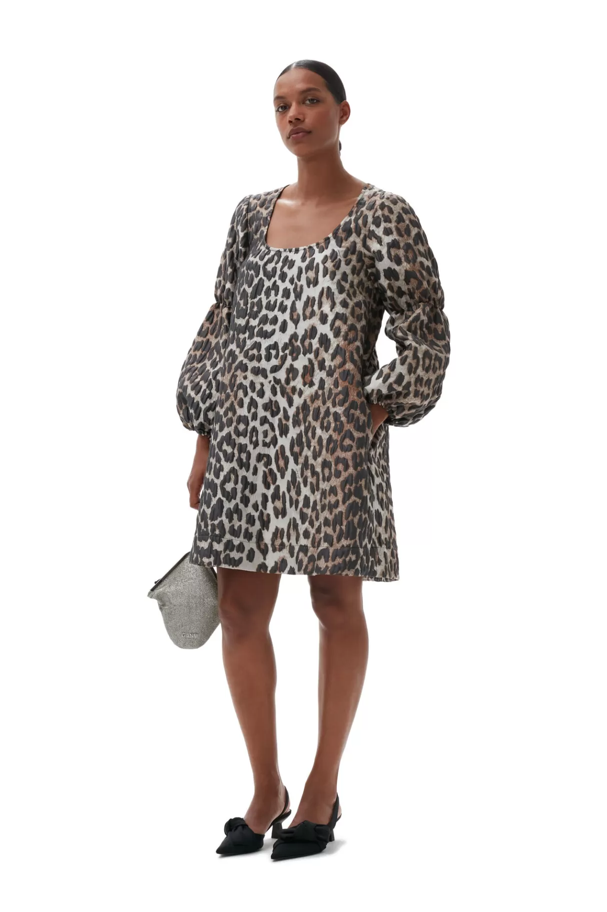 GANNI Kleider<3D-Leopardenminikleid Aus Jacquard Big Leopard Almond Milk