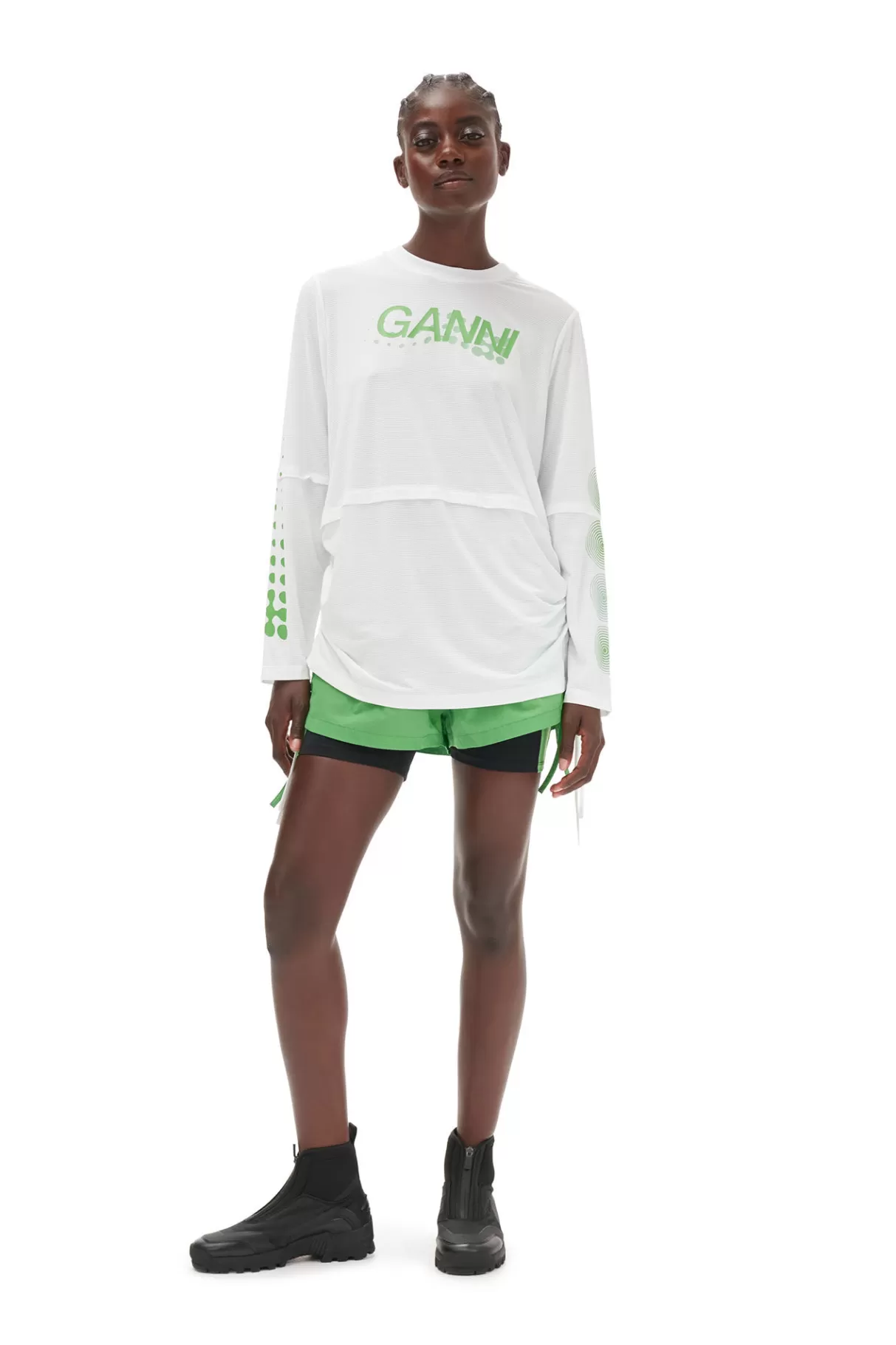 GANNI Tops<Active-Netz-Langarmshirt Mit Lagenlook Bright White