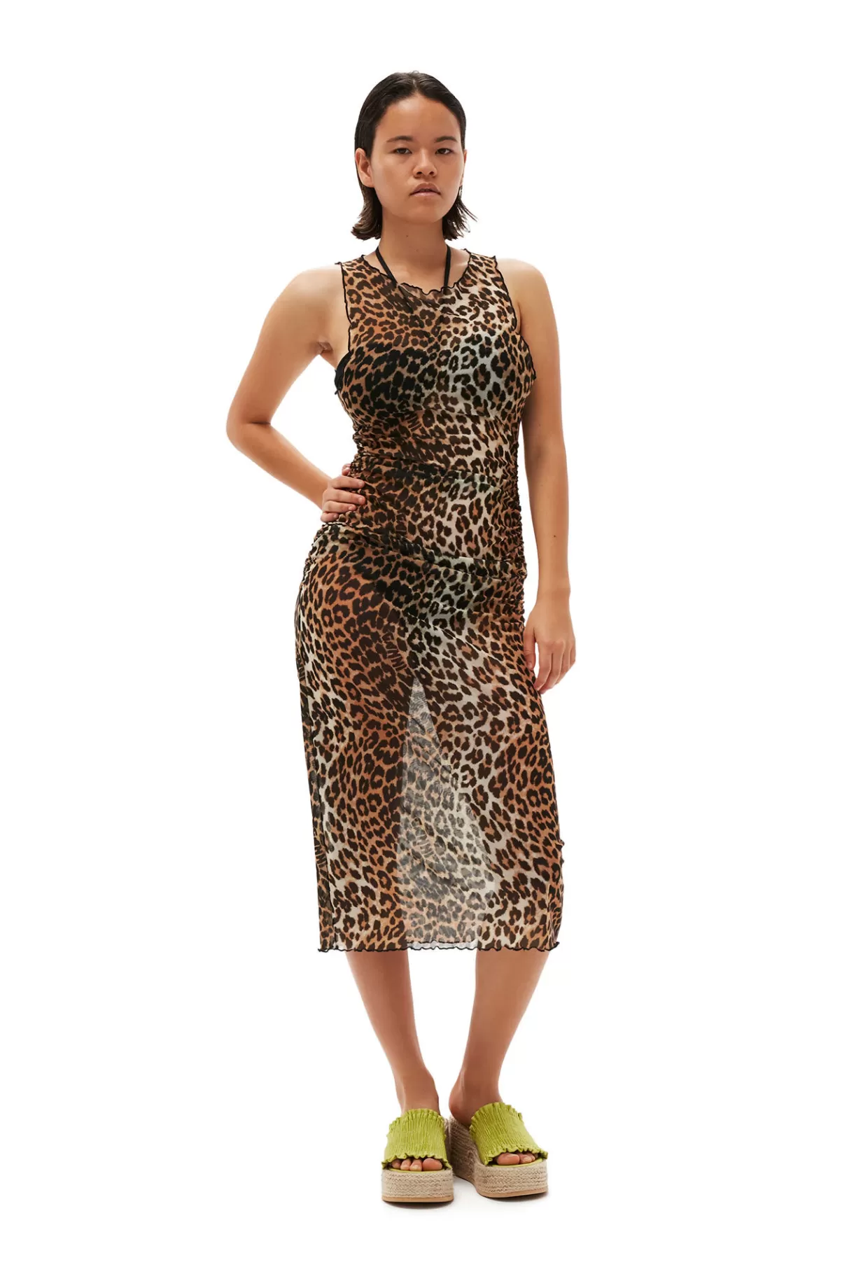 GANNI Kleider<Armelloses Kleid Mit Mesh-Abdeckung Leopard