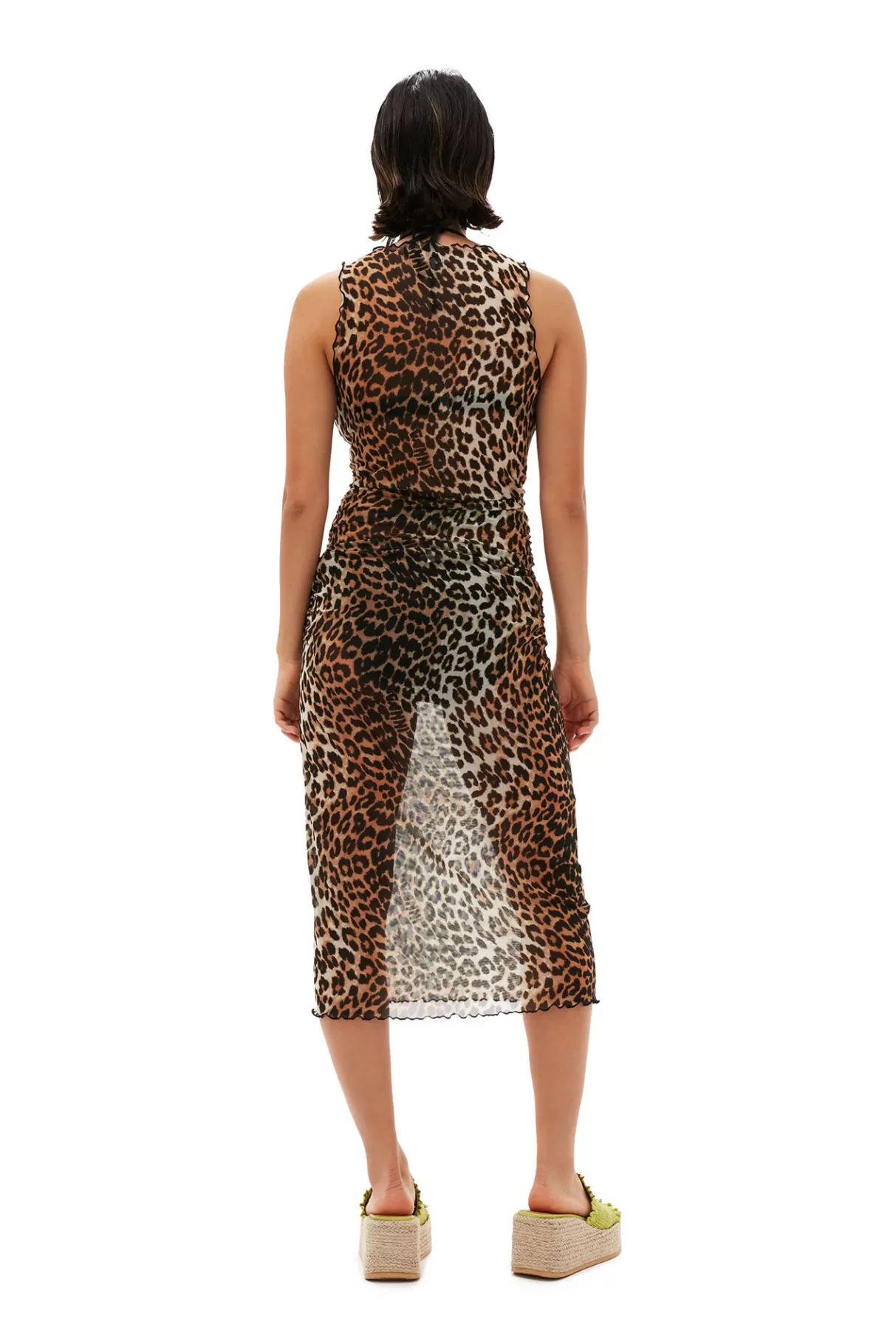 GANNI Kleider<Armelloses Kleid Mit Mesh-Abdeckung Leopard