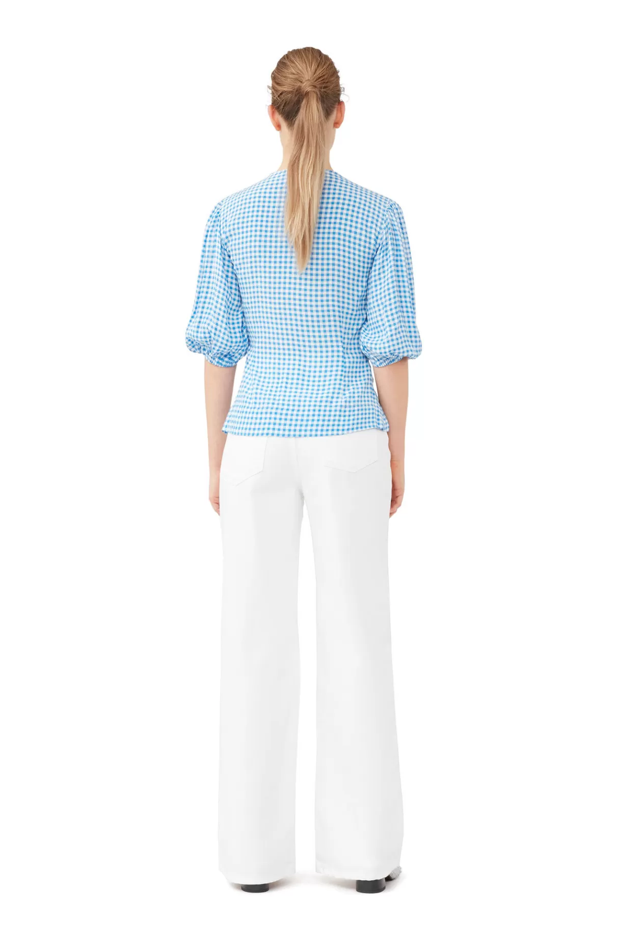 GANNI Tops<Bedruckte Button-Down-Bluse Aus Krepp Strong Blue