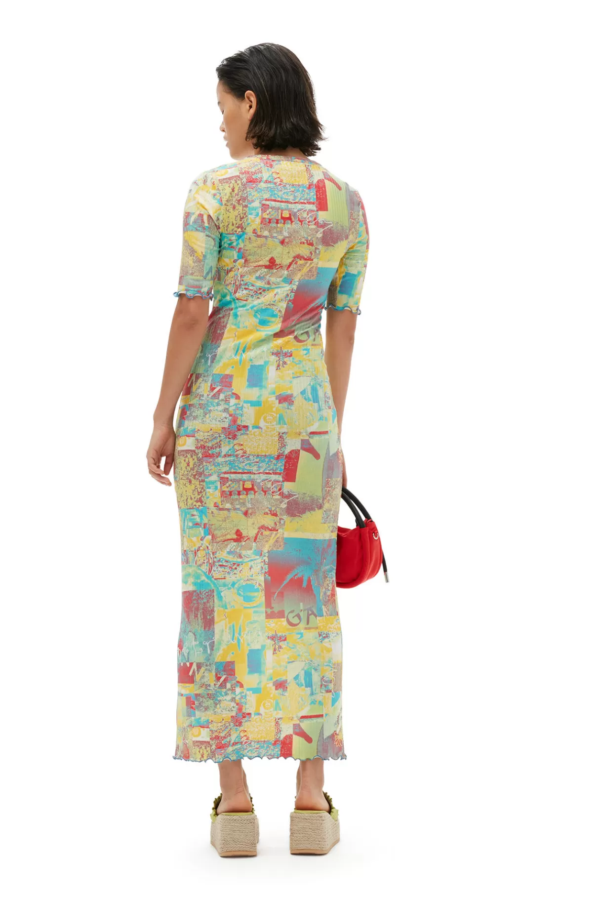 GANNI Kleider<Bedrucktes Maxikleid Aus Rib Jersey Multicolour