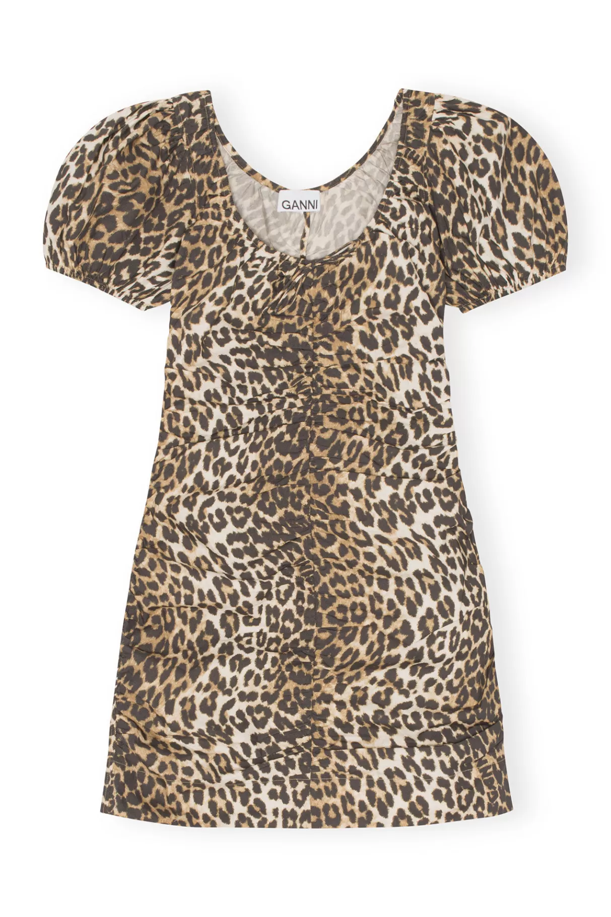 GANNI Kleider<Bedrucktes Minikleid Mit U-Ausschnitt Big Leopard Almond Milk