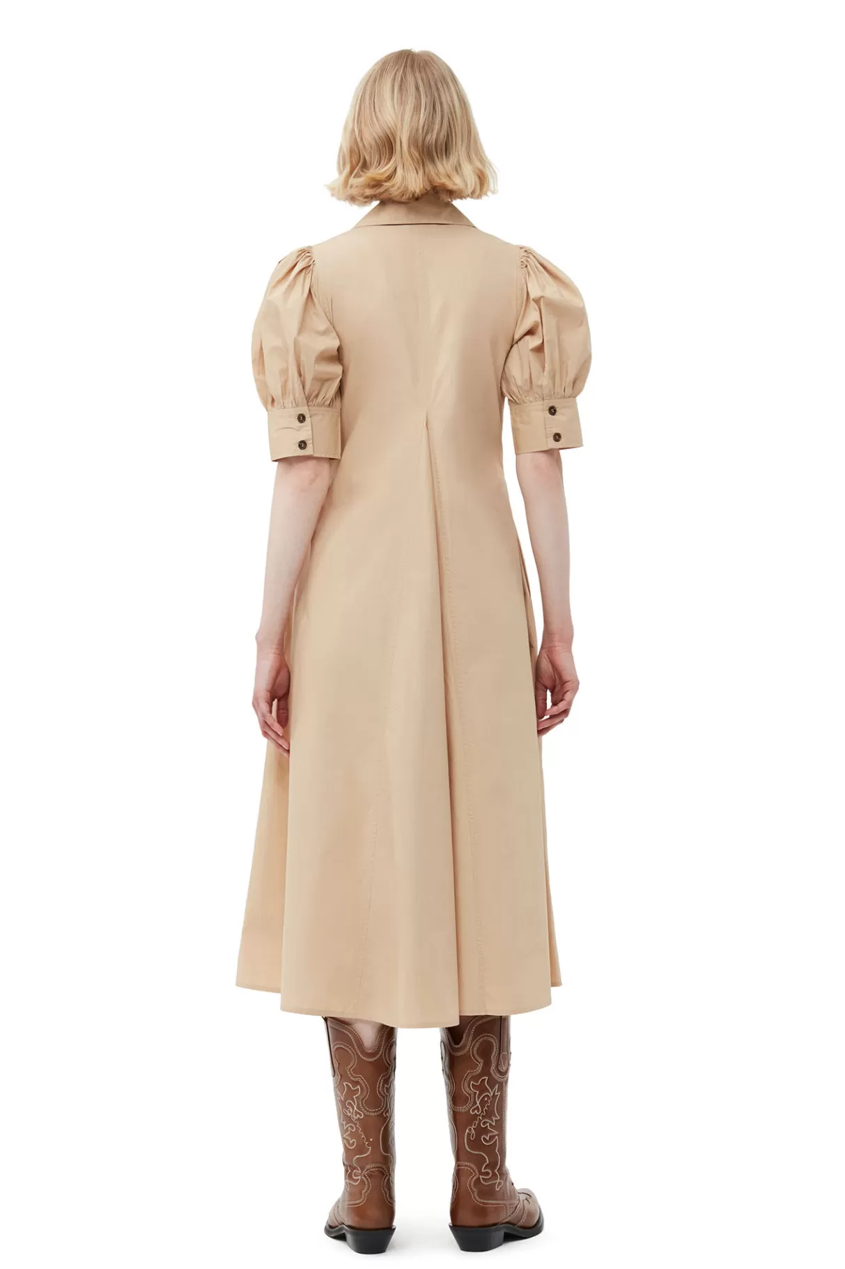 GANNI Kleider<Beige Maxikleid Aus Cotton Poplin Mit V-Ausschnitt Curds And Whey