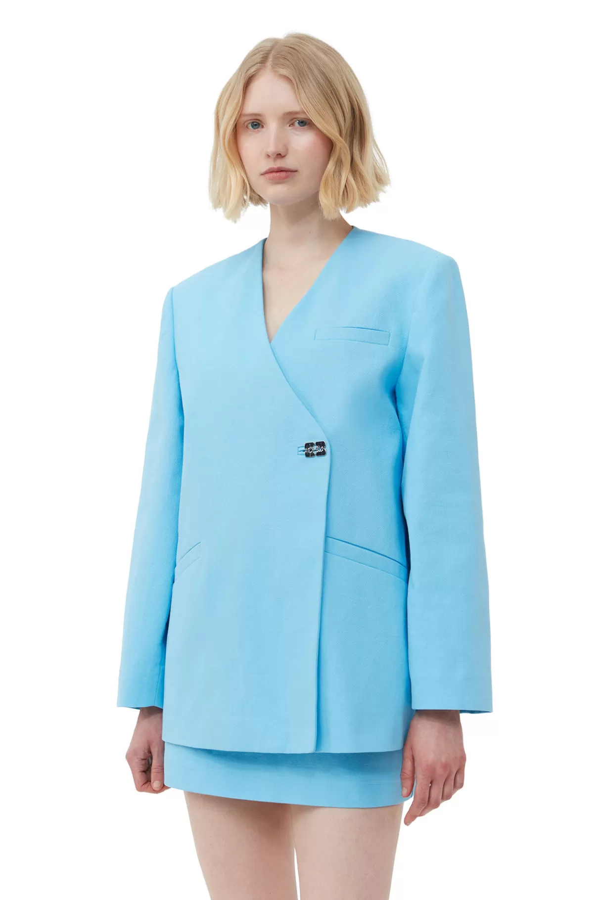 GANNI Mäntel & Jacken<Blazer Aus Cotton-Anzugstoff Im Boxy-Stil Ethereal Blue