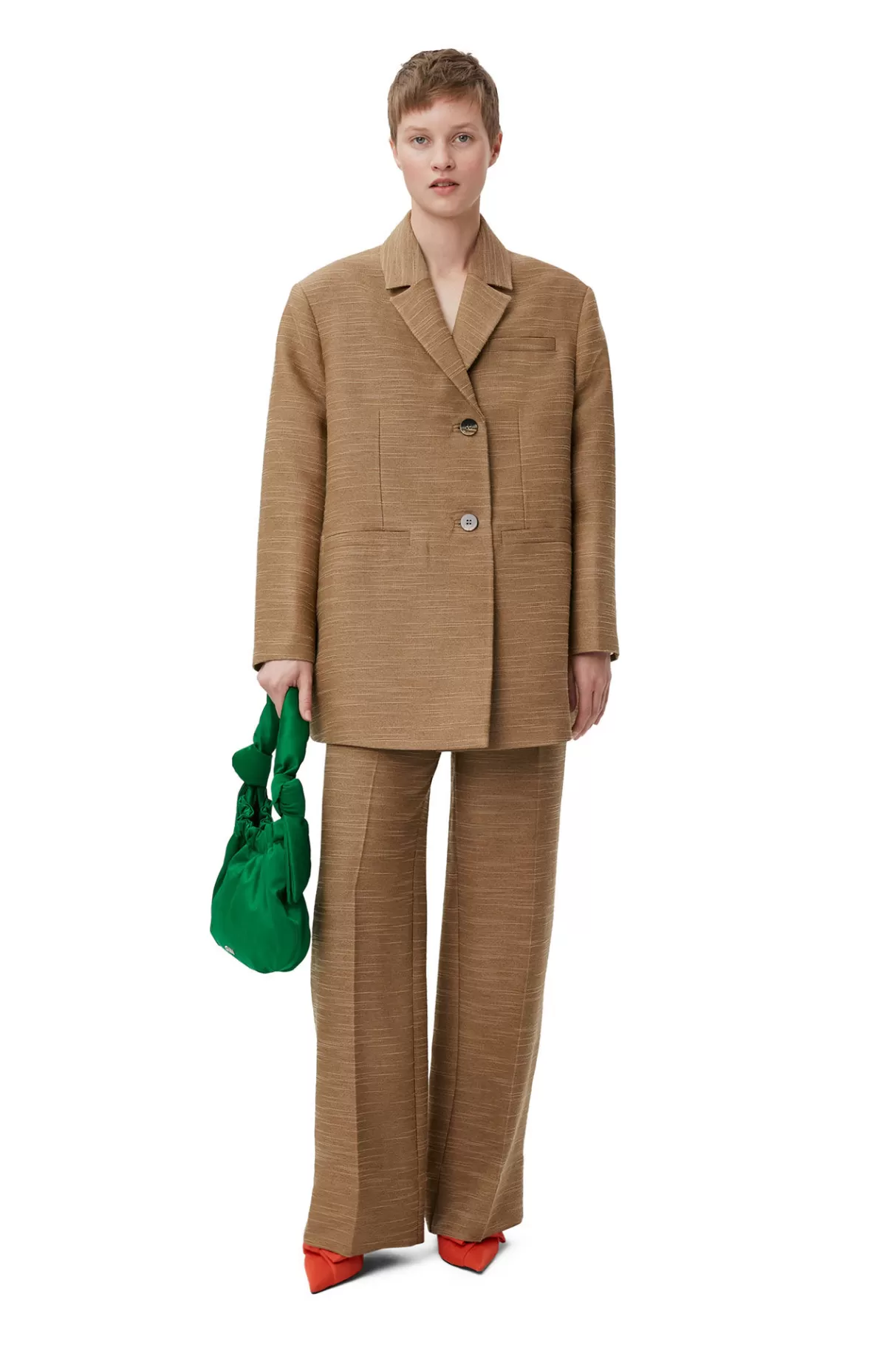 GANNI Hosen<Braune Hose Mit Mittelhoher Taille Aus Slub Linen Petrified Oak