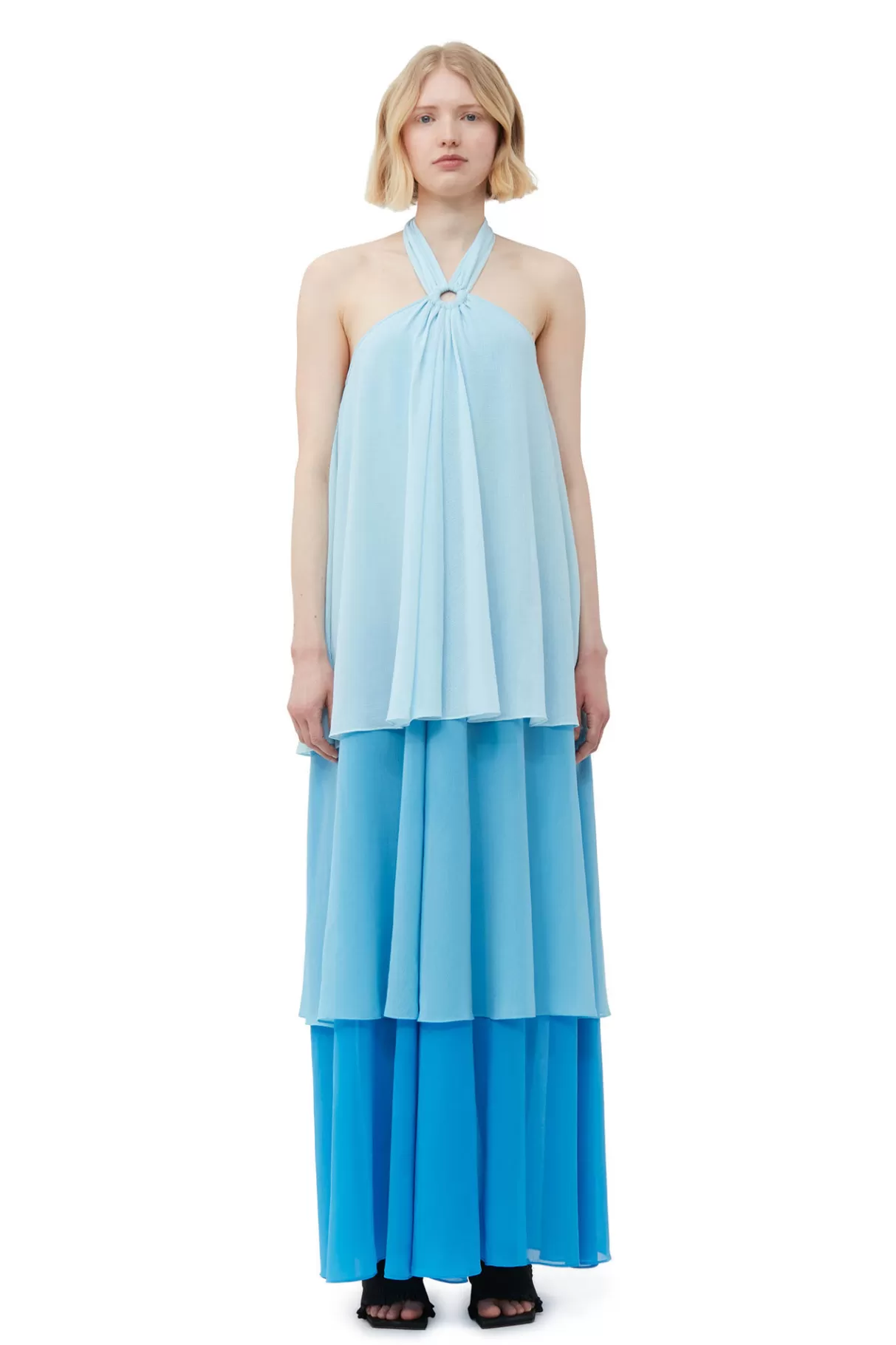 GANNI Kleider<Chiffon-Lagen-Maxikleid Ethereal Blue