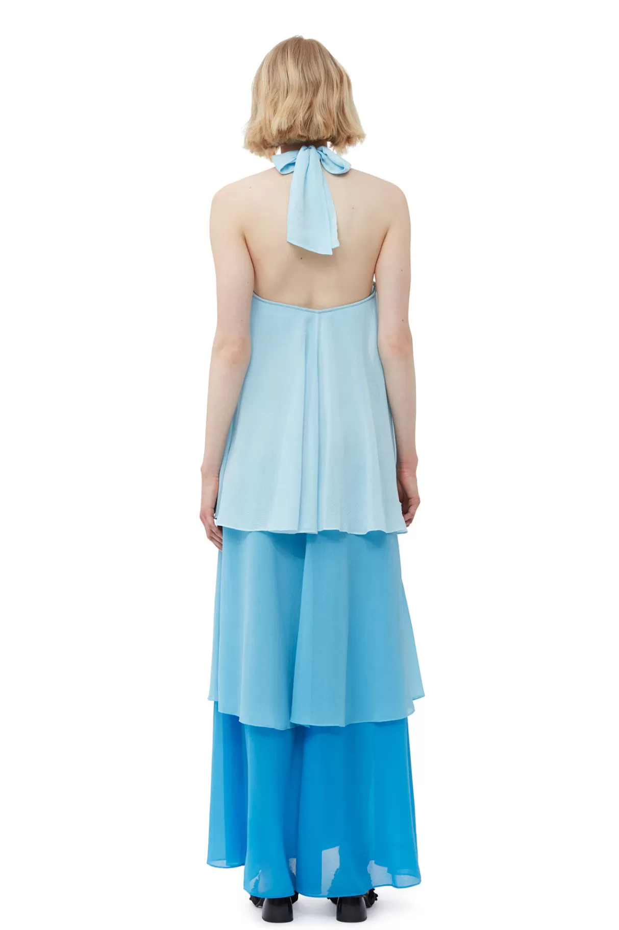 GANNI Kleider<Chiffon-Lagen-Maxikleid Ethereal Blue