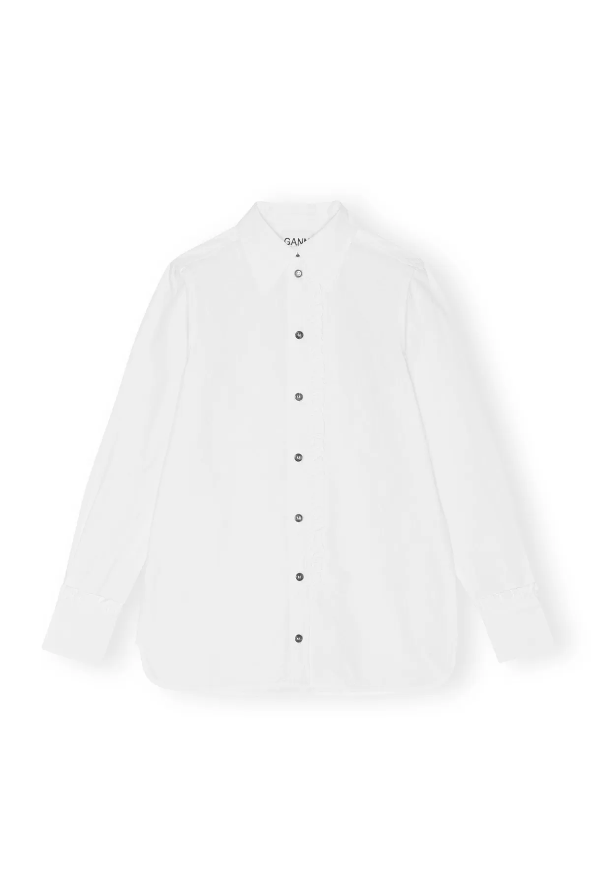 GANNI Tops<Cotton-Poplin-Shirt Mit Ruschen Bright White