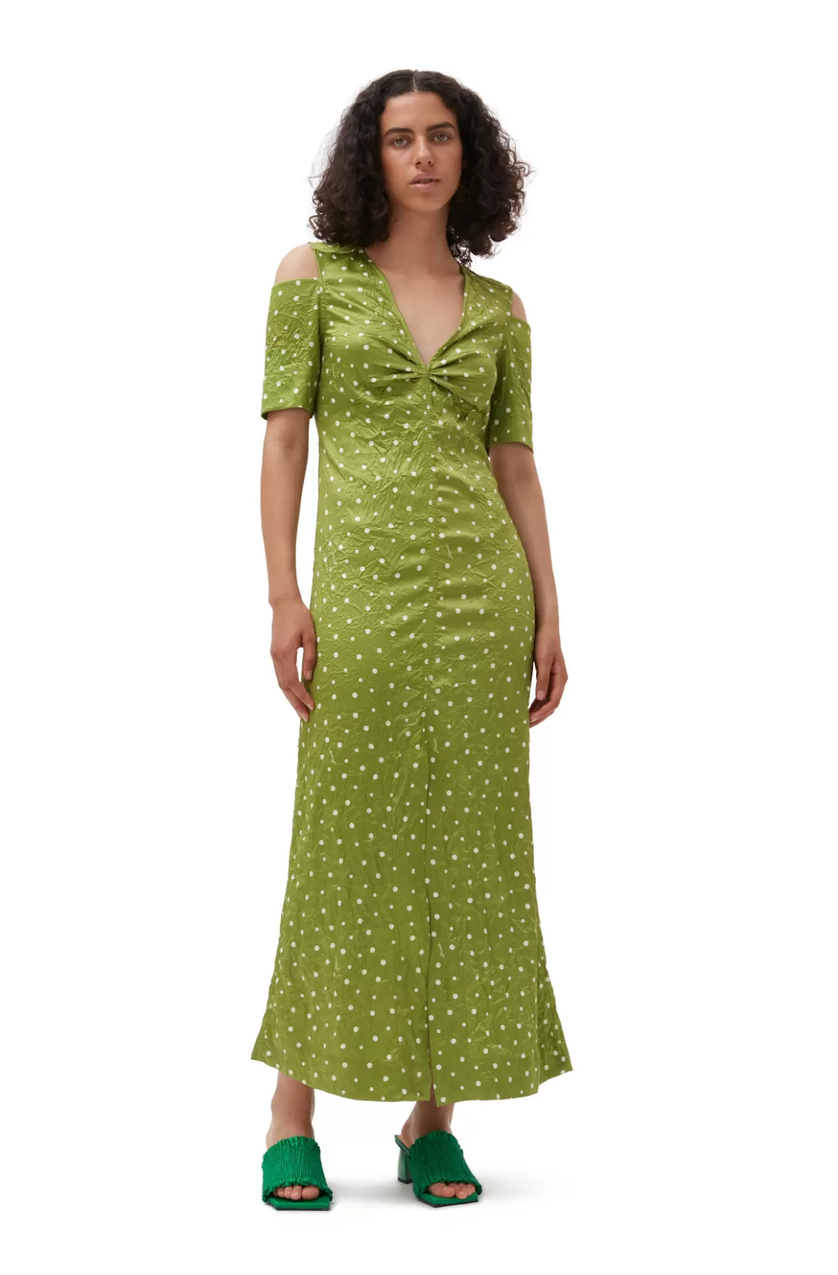 GANNI Kleider<Crinkled Satin Maxi Dress Going Green