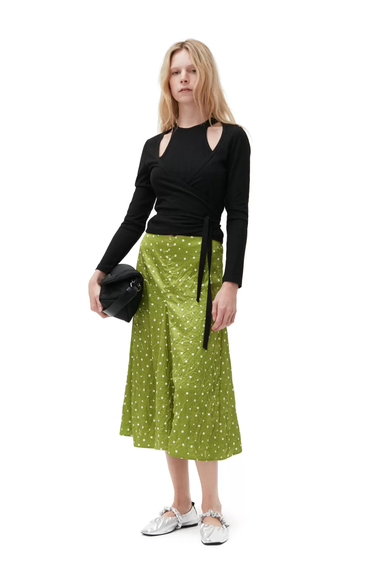 GANNI Röcke<Crinkled Satin Midi Skirt Going Green