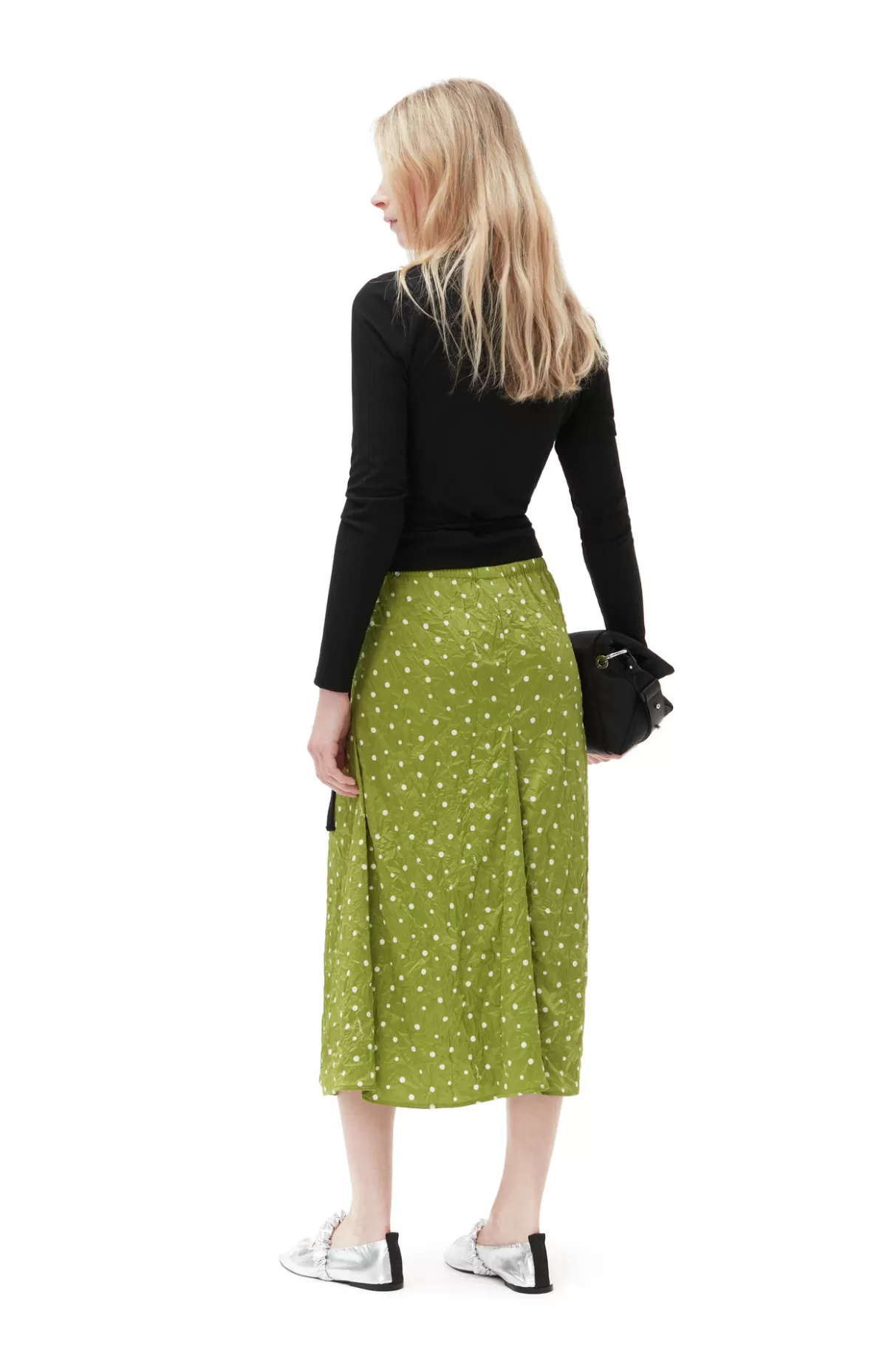 GANNI Röcke<Crinkled Satin Midi Skirt Going Green