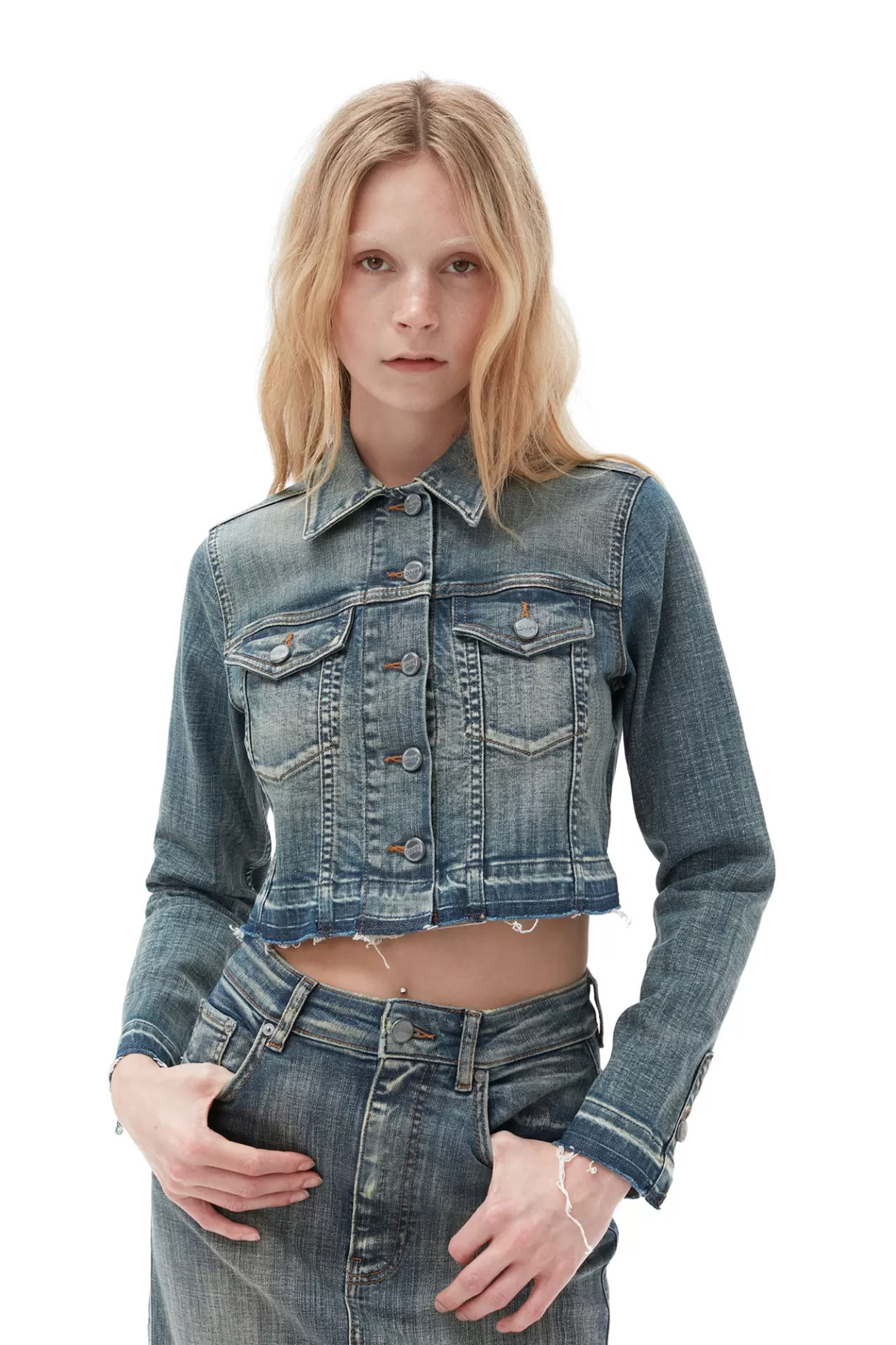 GANNI Mäntel & Jacken<Crop-Jeansjacke Mit Gefarbten Saumen Tint Wash