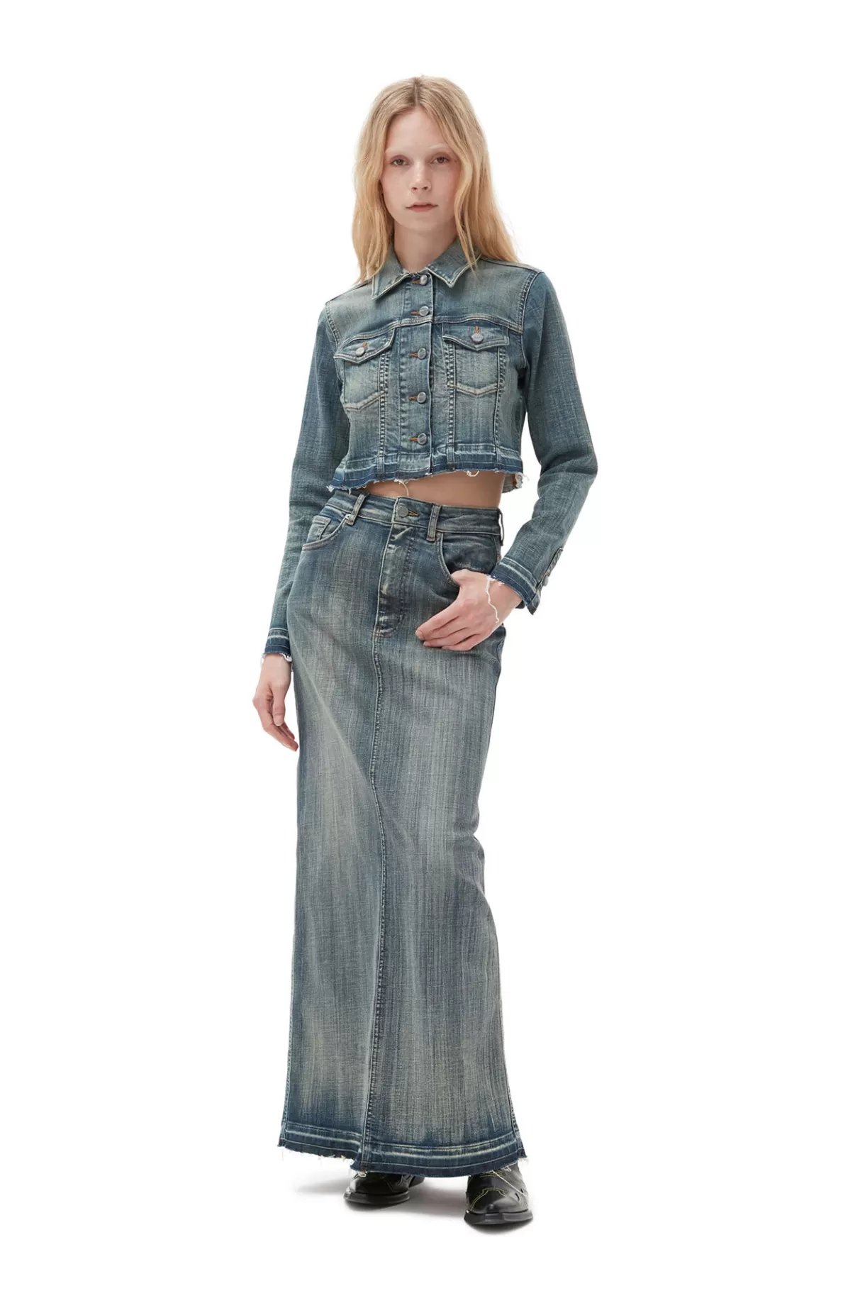 GANNI Mäntel & Jacken<Crop-Jeansjacke Mit Gefarbten Saumen Tint Wash