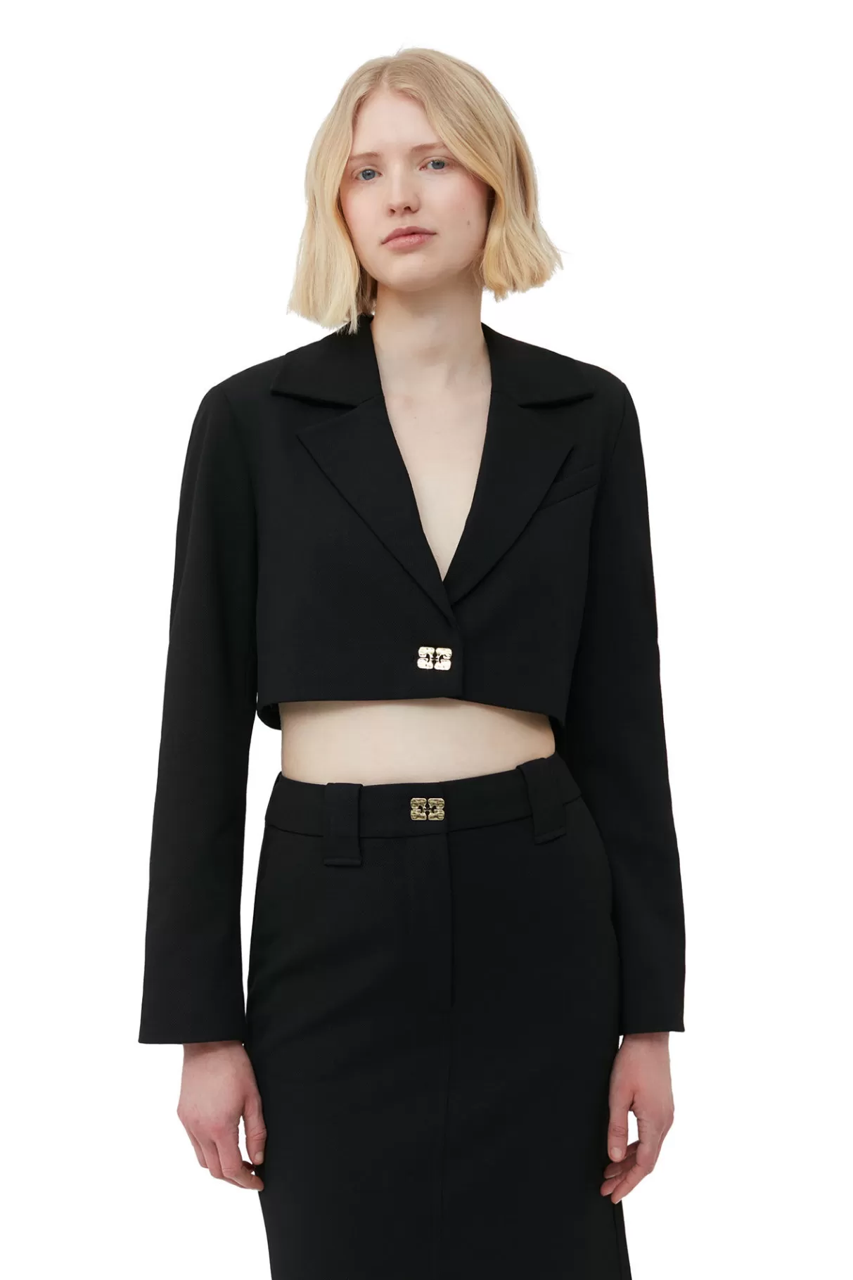 GANNI Mäntel & Jacken<Cropped-Blazer Aus Stretch-Anzugstoff Black