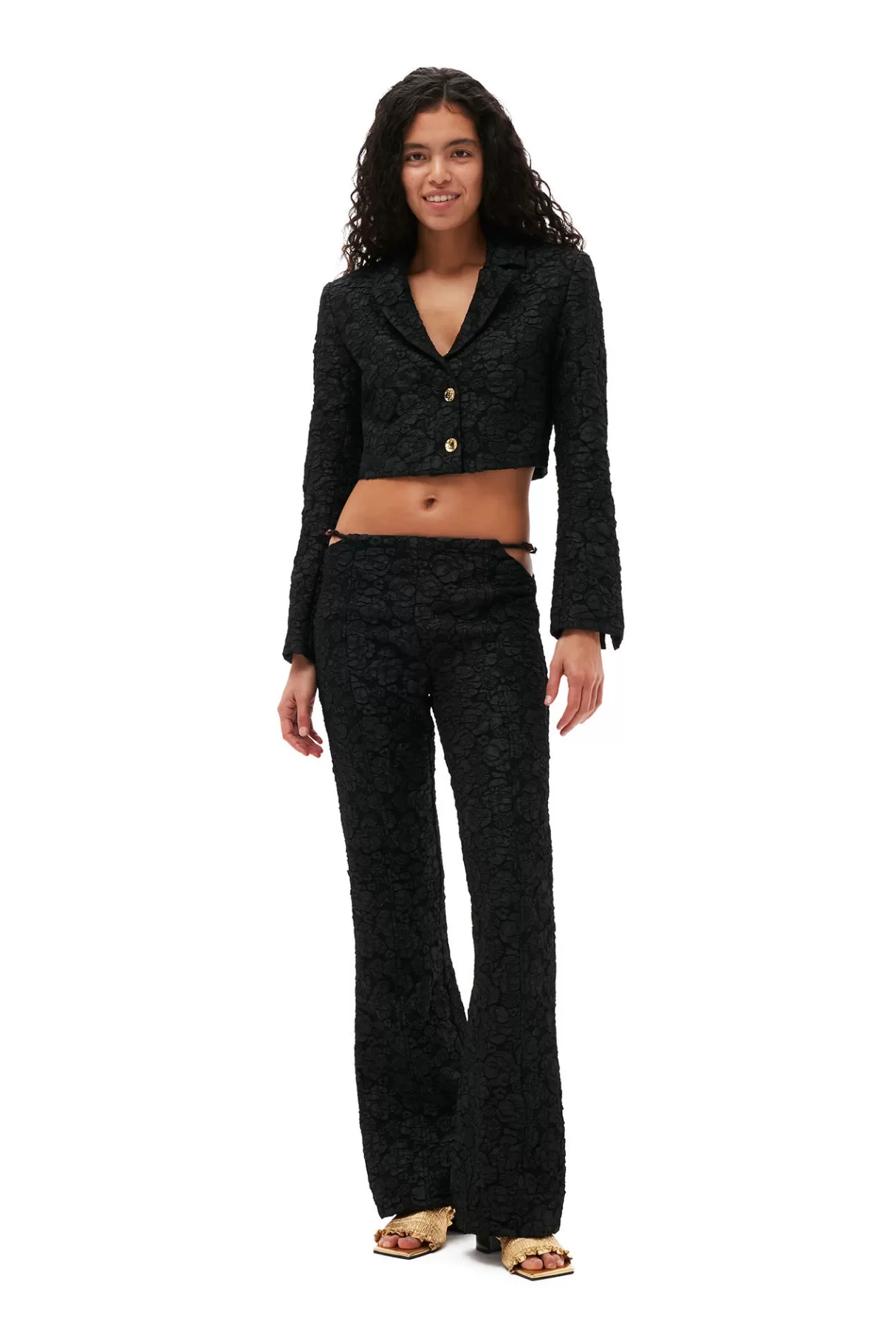 GANNI Mäntel & Jacken<Cropped-Blazer Aus Stretch-Jacquard Black