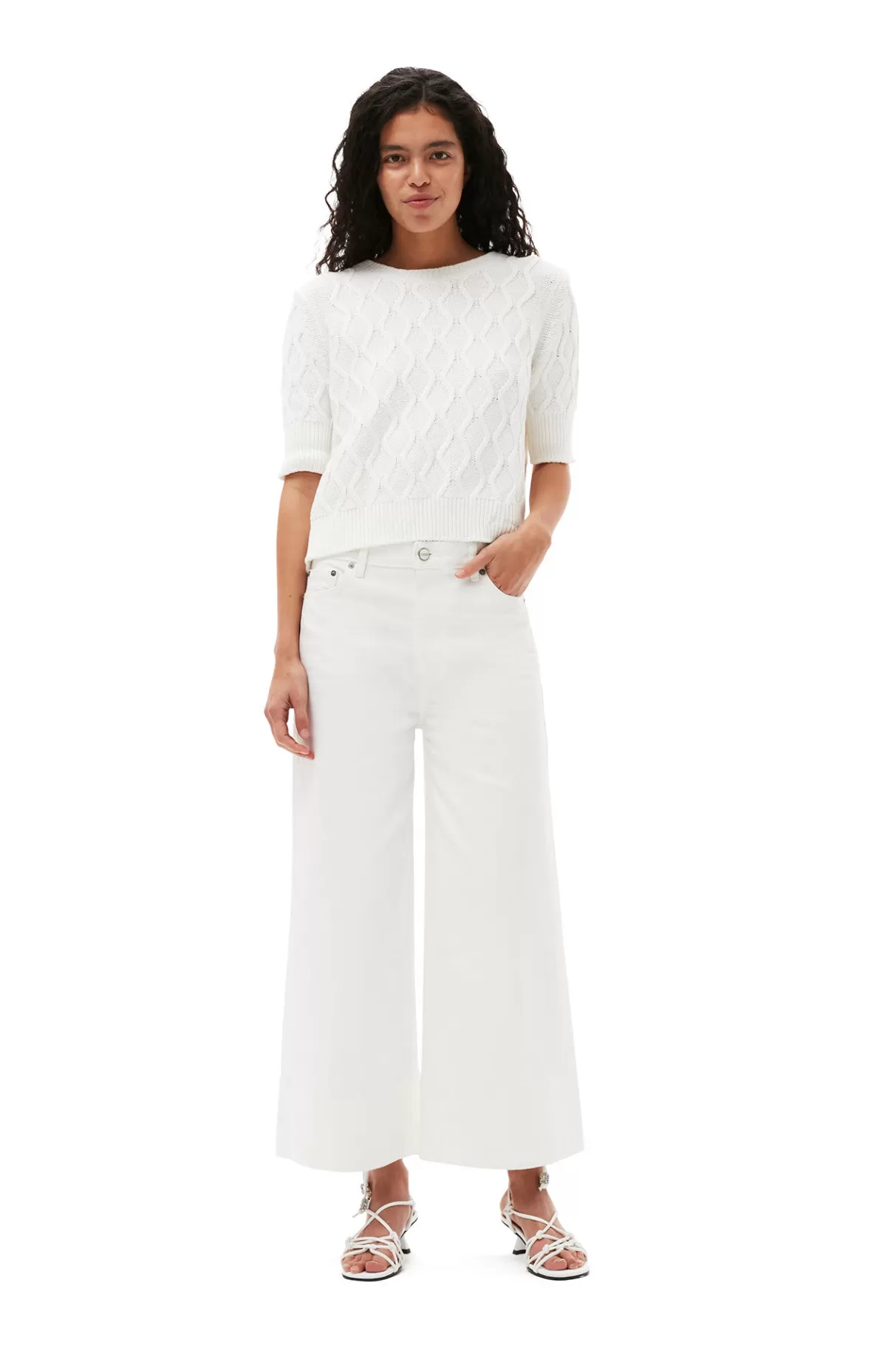 GANNI Hosen<Cropped-Jeans Aus Weisem Denim Bright White