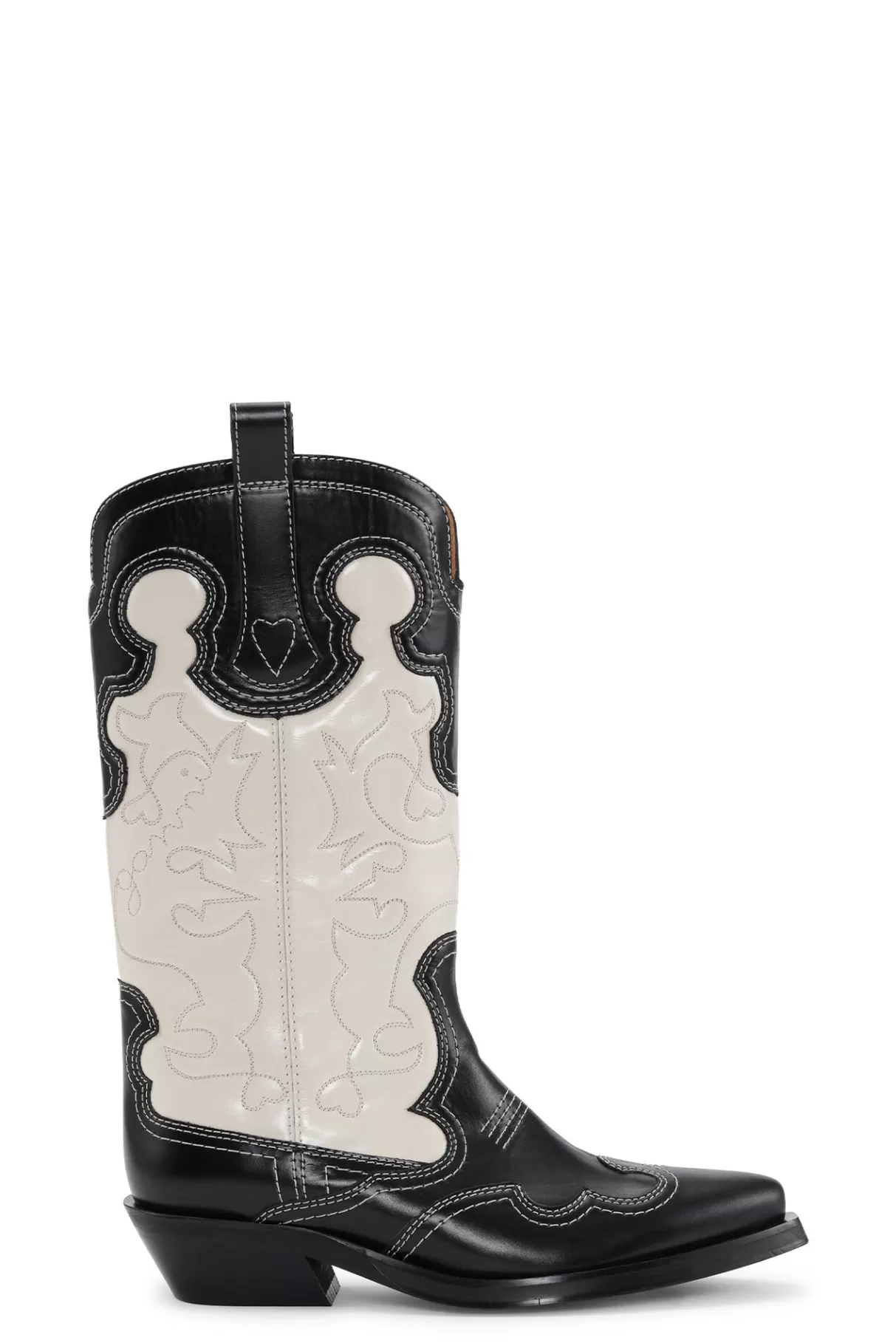 GANNI Stiefel<Einfarbige Mittelhohe Bestickte Westernstiefel Black/Egret