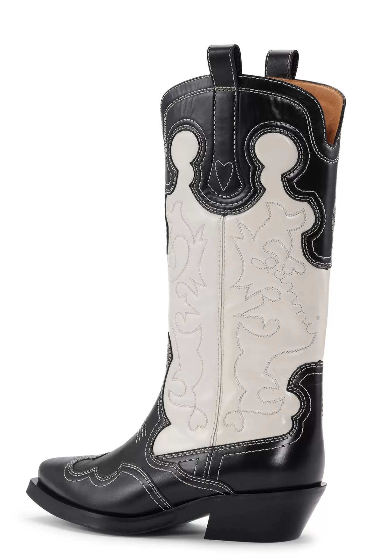 GANNI Stiefel<Einfarbige Mittelhohe Bestickte Westernstiefel Black/Egret