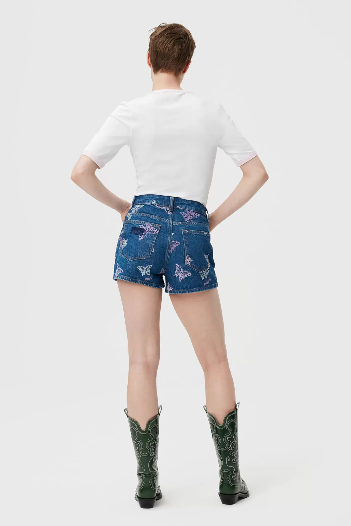 GANNI Shorts<Embroideryhigh Waisted Hotpants Denim