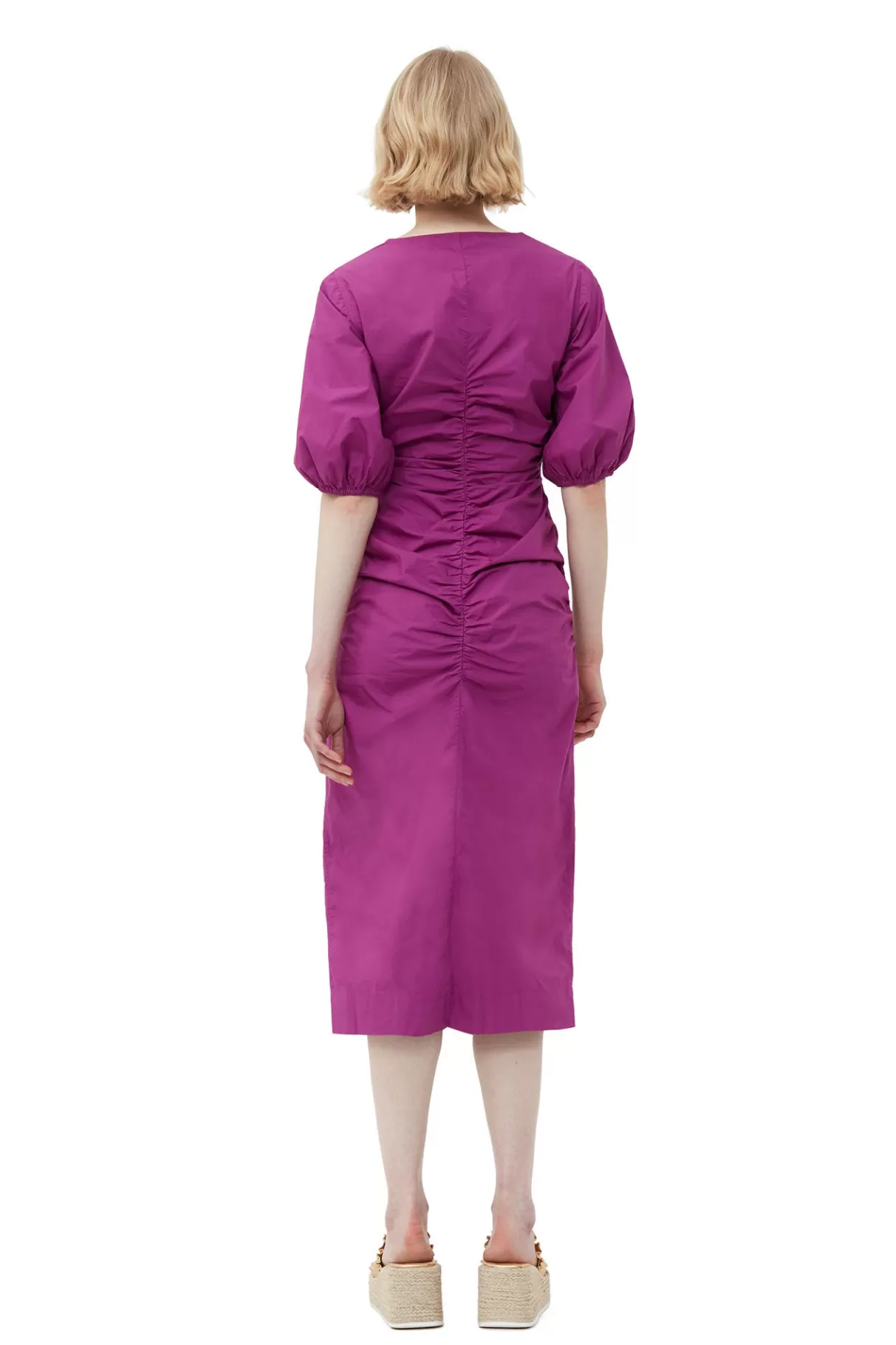 GANNI Kleider<Gerafftes Maxikleid Aus Cotton Poplin Mit Offenem Ausschnitt Purple Wine