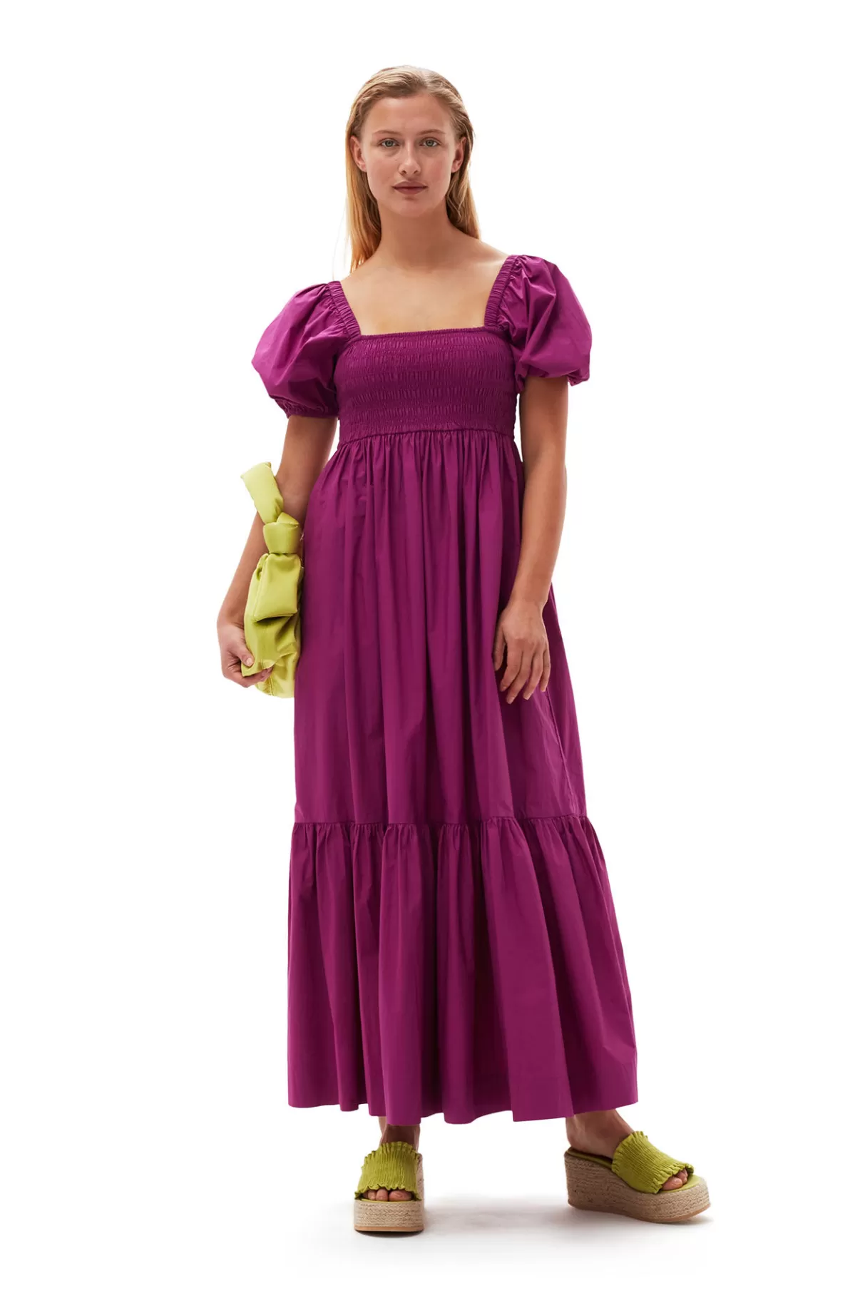 GANNI Kleider<Gesmoktes Maxikleid Aus Cotton Poplin Purple Wine