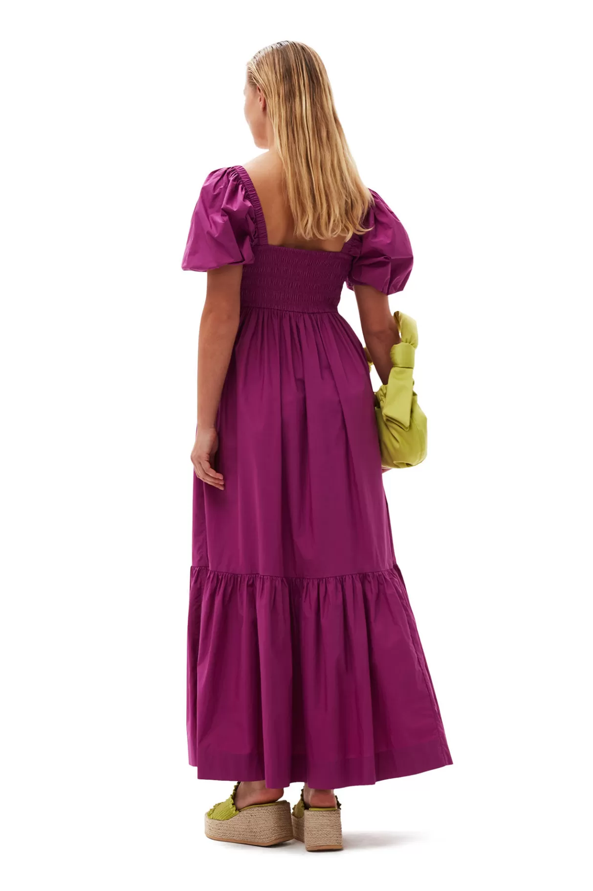 GANNI Kleider<Gesmoktes Maxikleid Aus Cotton Poplin Purple Wine