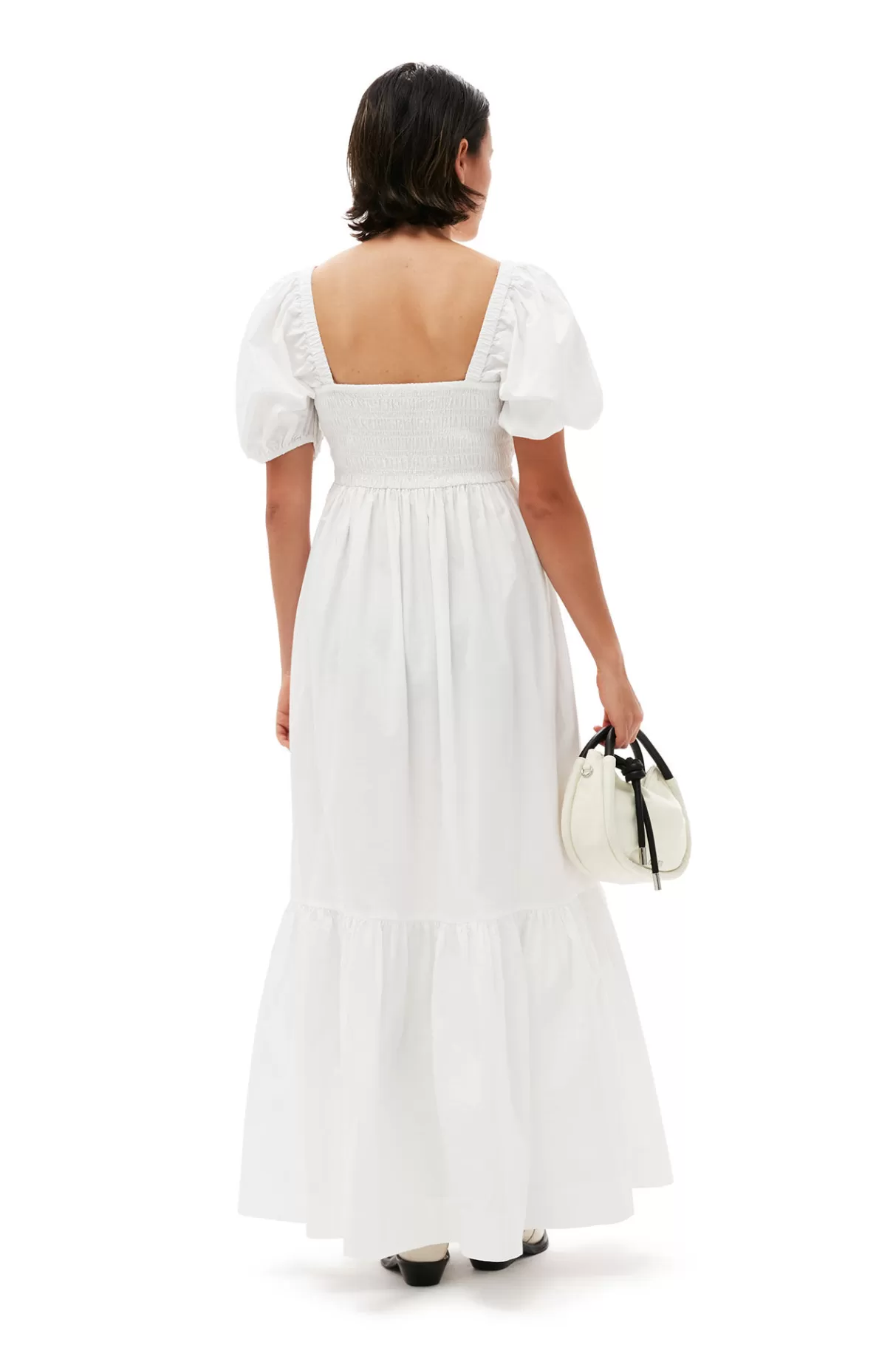 GANNI Kleider<Gesmoktes Maxikleid Aus Cotton Poplin Bright White