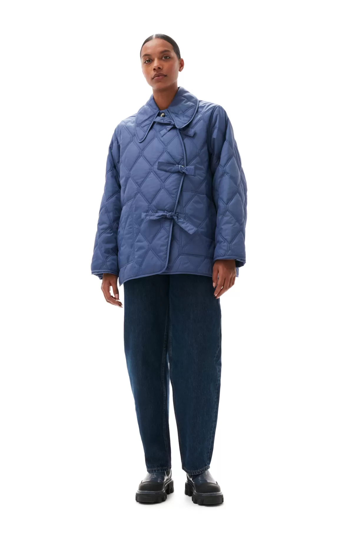 GANNI Mäntel & Jacken<Gesteppte, Asymmetrische Ripstop-Jacke Gray Blue