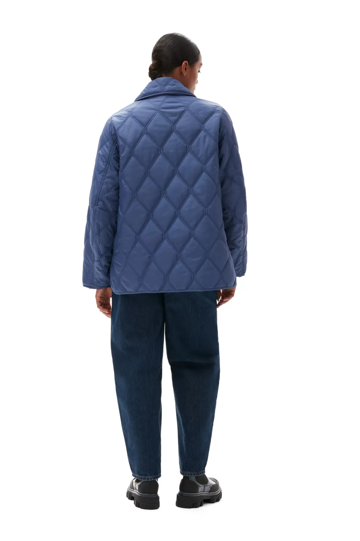 GANNI Mäntel & Jacken<Gesteppte, Asymmetrische Ripstop-Jacke Gray Blue