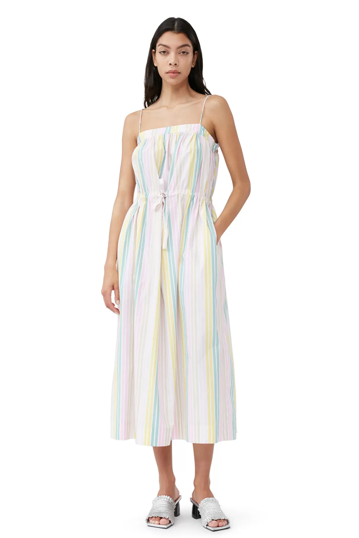 GANNI Kleider<Gestreiftes Maxi-Tragerkleid Aus Cotton Multicolour