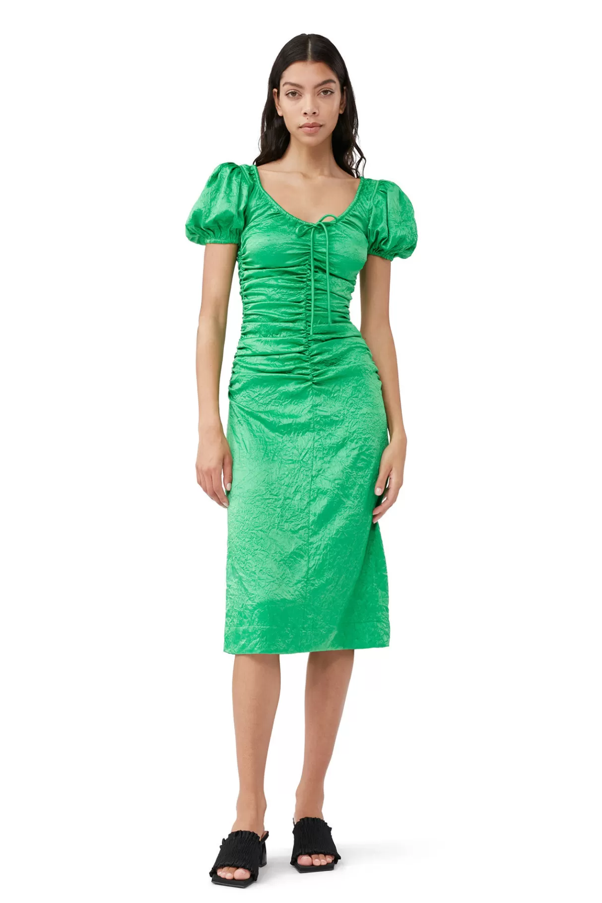 GANNI Kleider<Grunes Midikleid Aus Geknittertem Satin Bright Green