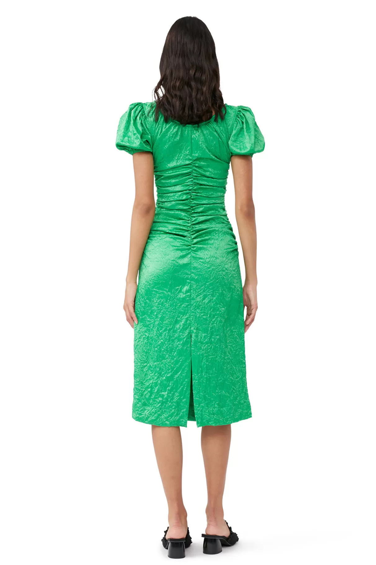 GANNI Kleider<Grunes Midikleid Aus Geknittertem Satin Bright Green