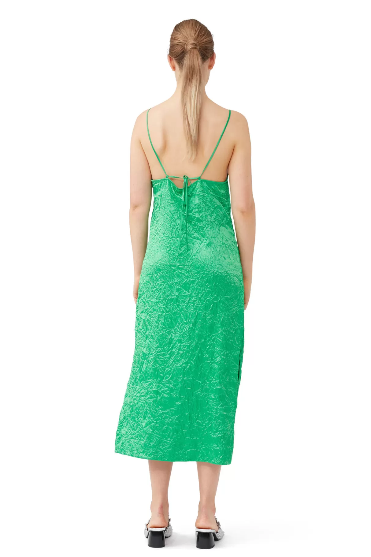 GANNI Kleider<Grunes Slipkleid Aus Geknittertem Satin Bright Green