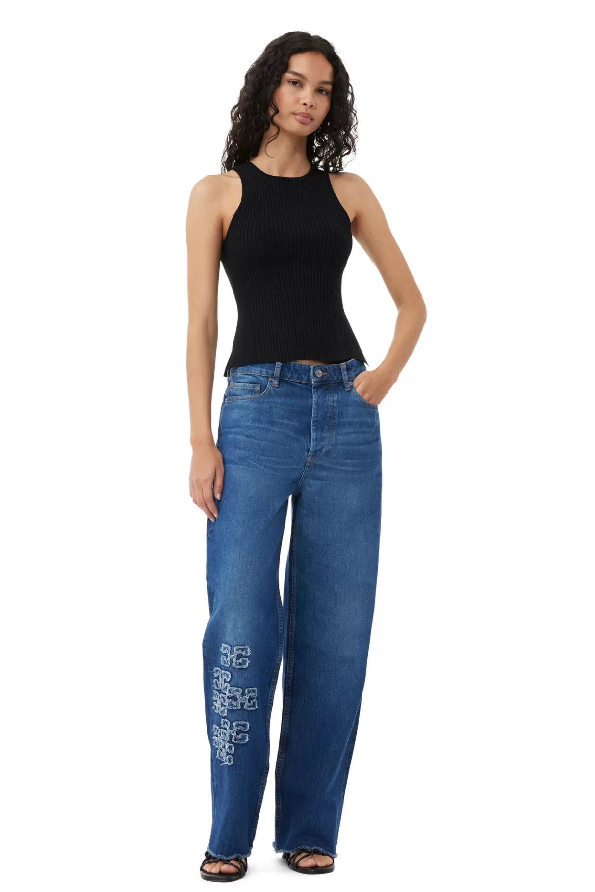 GANNI Hosen<„Izey“-Re-Cut-Jeans Mid Blue Stone