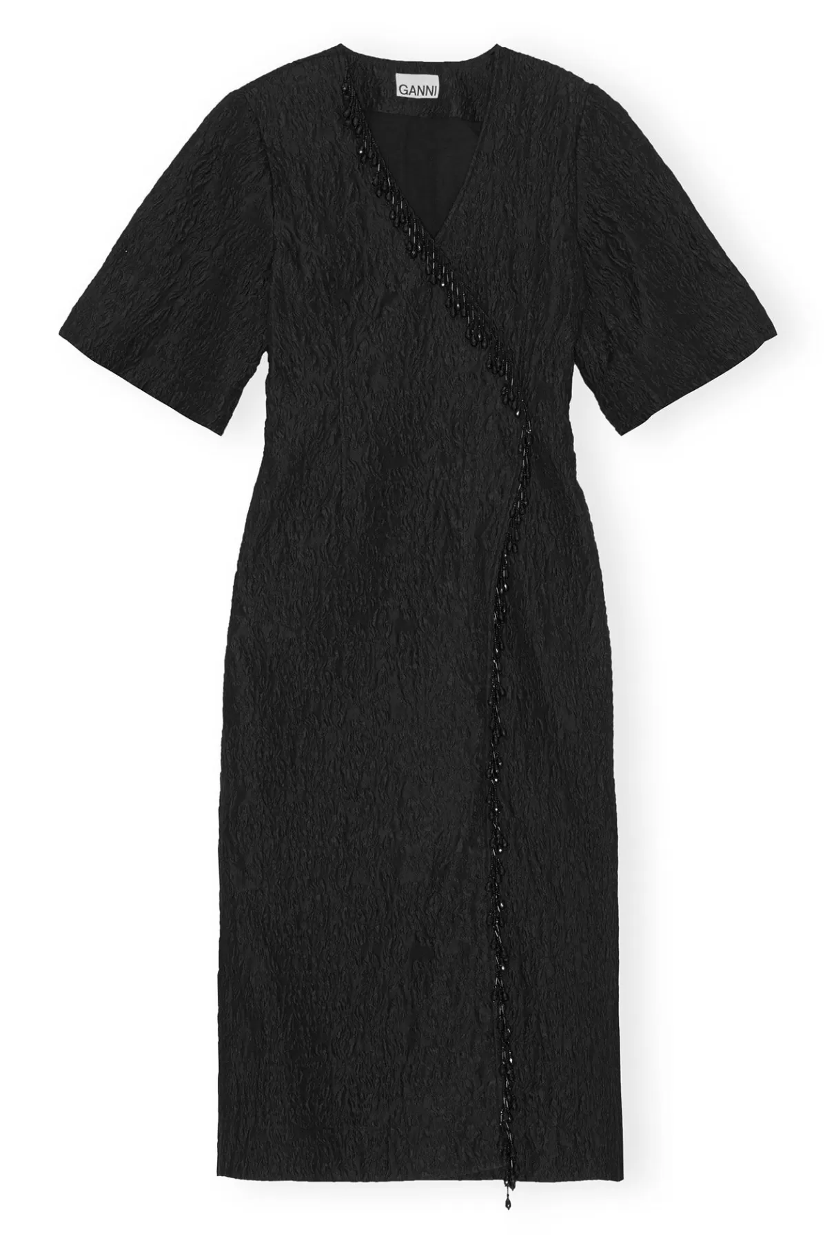 GANNI Kleider<Jacquard Organza Bead Fringe Wrap Dress Black