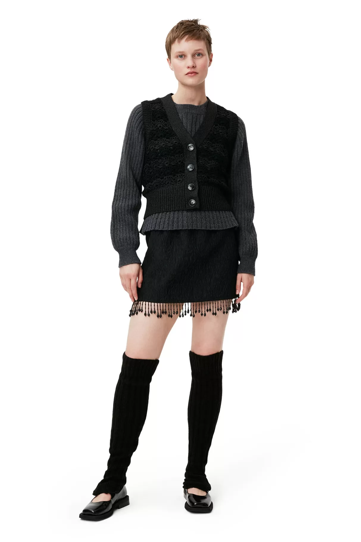 GANNI Röcke<Jacquard-Organza-Minirock Mit Perlenfransen Black