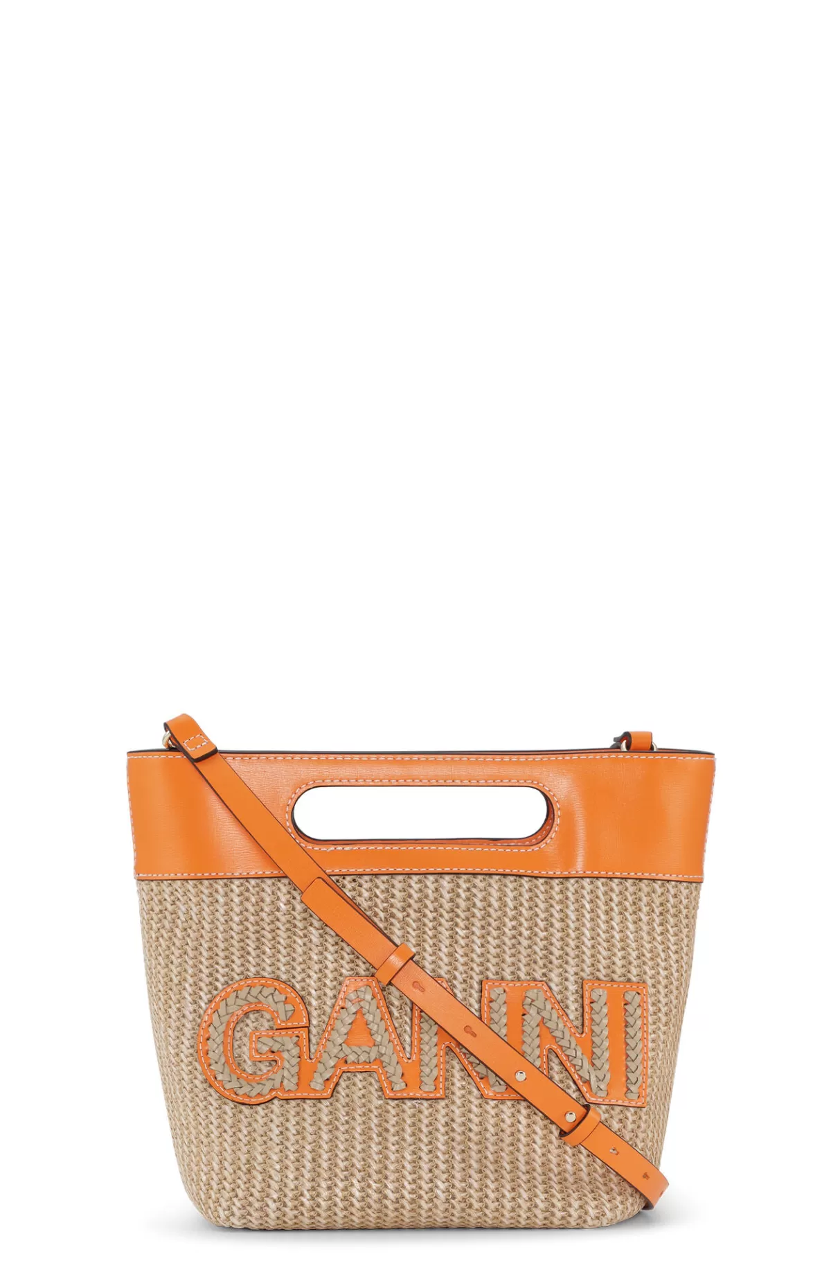 GANNI Handtasche<Kleine Tragetasche Mit Raffia Kraft Vibrant Orange