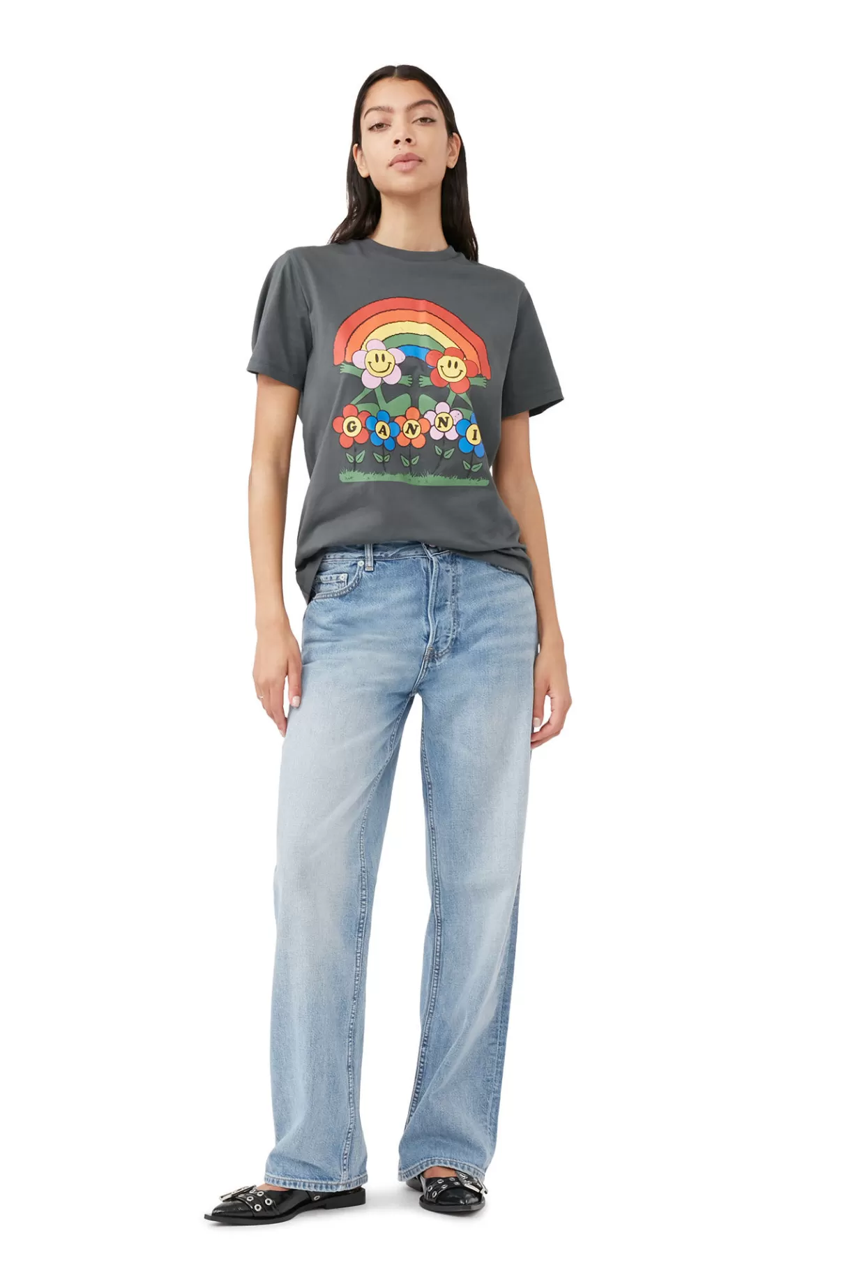 GANNI Tops<Lassiges Rainbow-T-Shirt Volcanic Ash