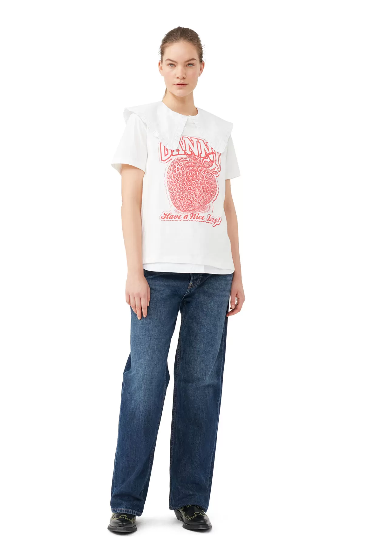 GANNI Tops<Lassiges Strawberry-T-Shirt Egret