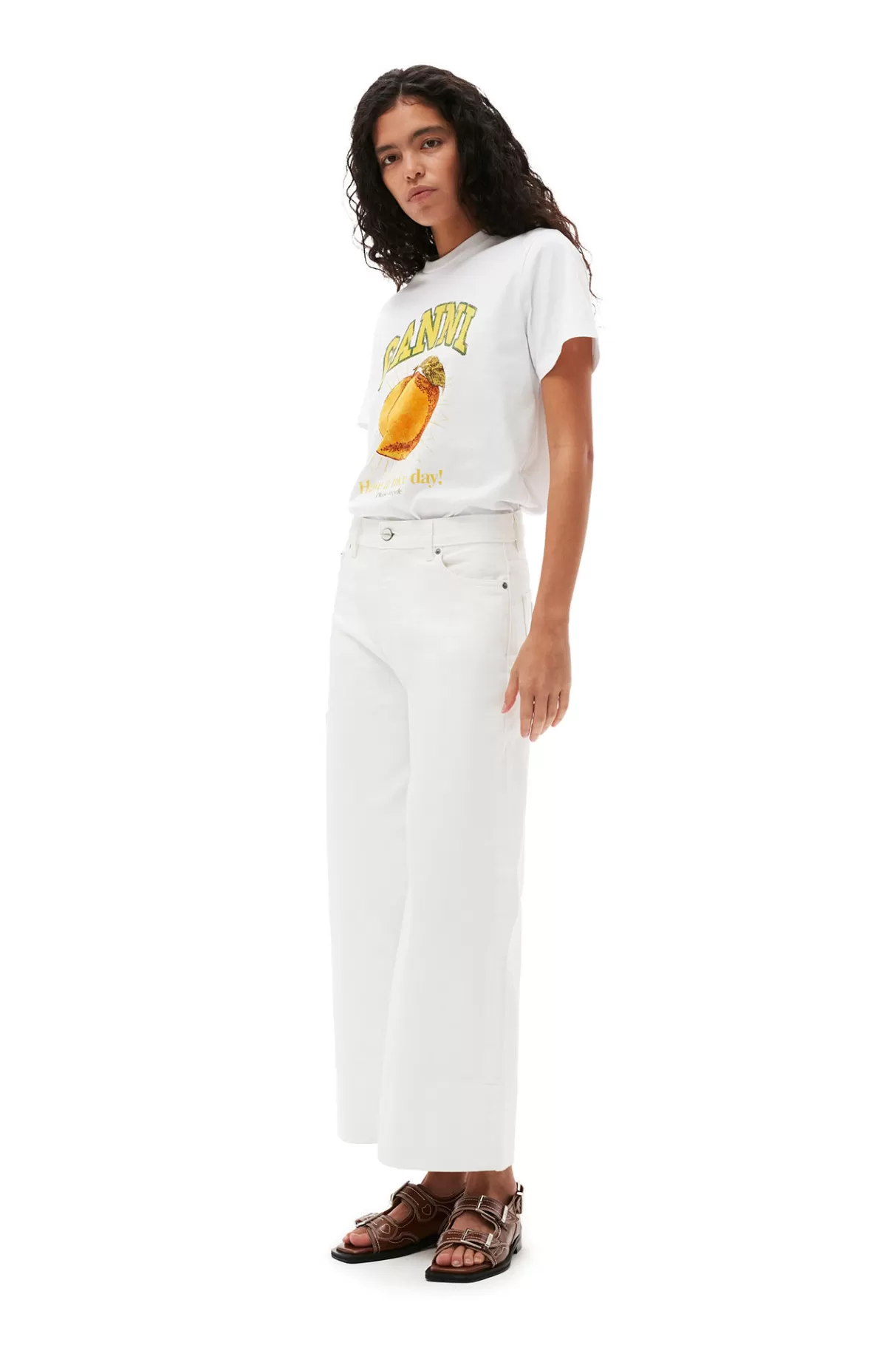 GANNI Tops<Lassiges T-Shirt Mit Pfirsich-Print Bright White