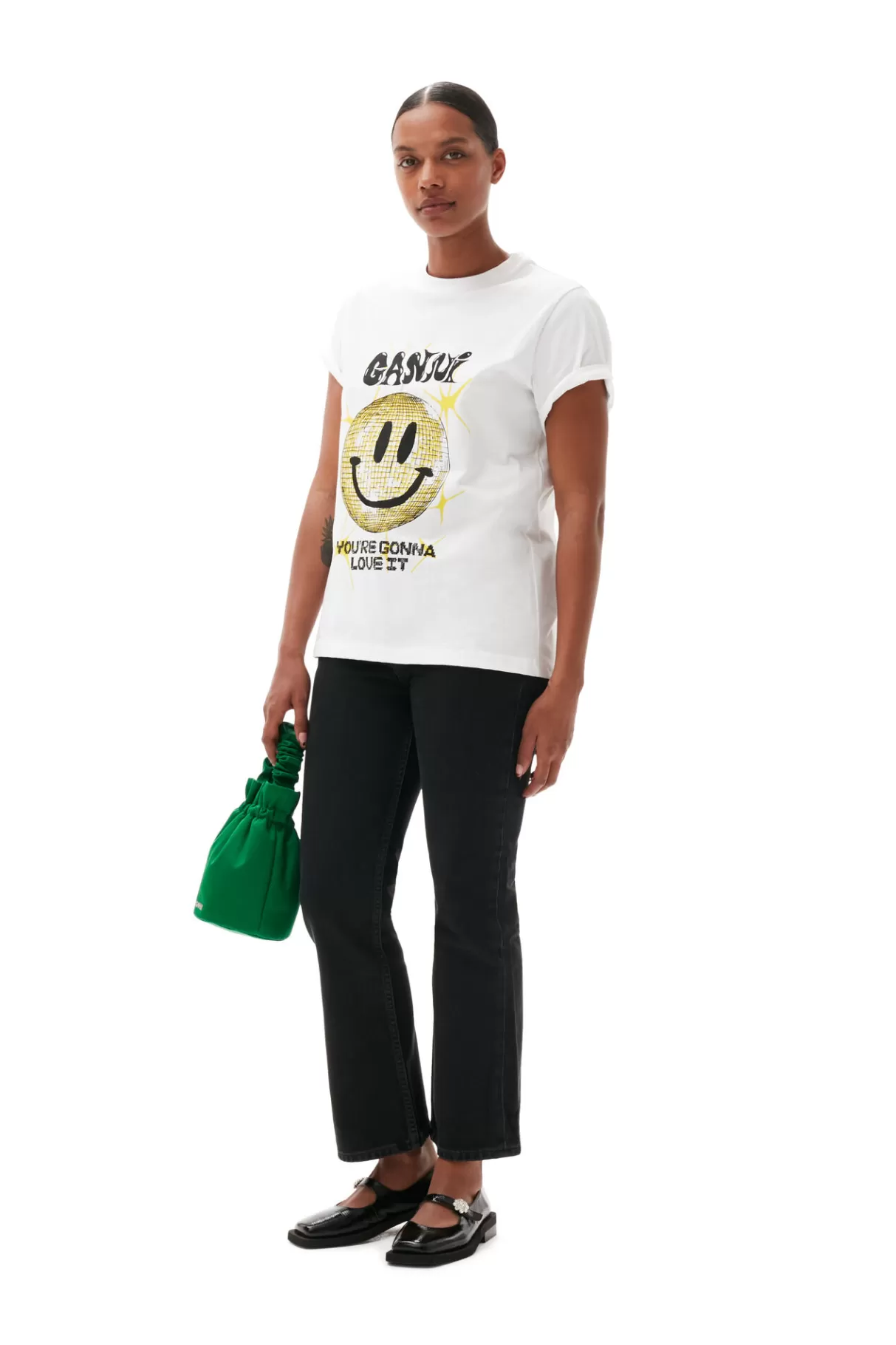 GANNI Tops<Lassiges Yellow-Smiley-T-Shirt Bright White