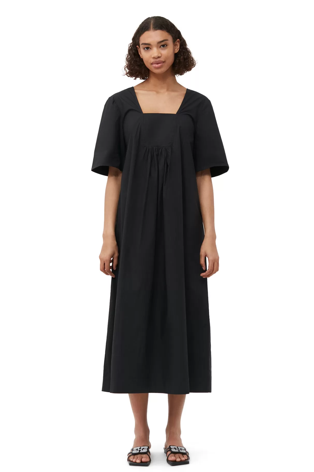 GANNI Kleider<Maxikleid Aus Cotton Poplin Mit Offenem Ausschnitt Black