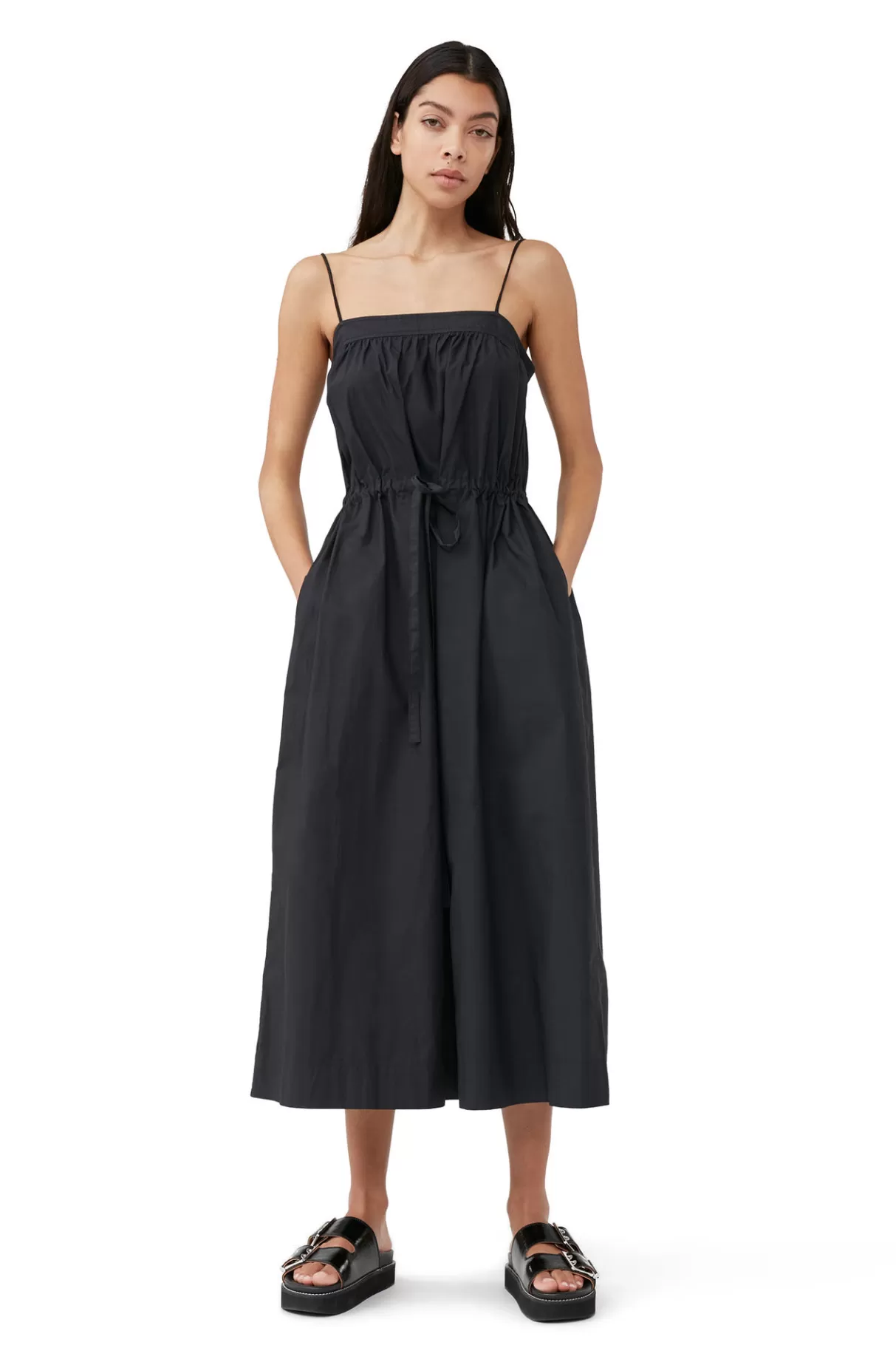 GANNI Kleider<Maxi-Tragerkleid Aus Cotton Poplin Black