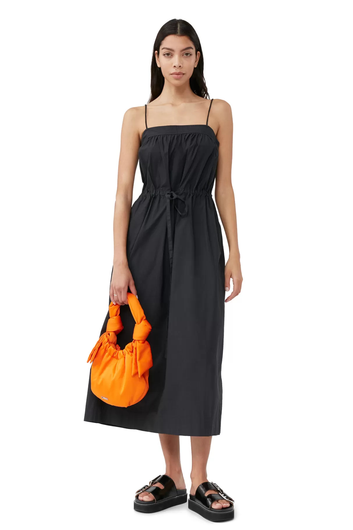 GANNI Kleider<Maxi-Tragerkleid Aus Cotton Poplin Black