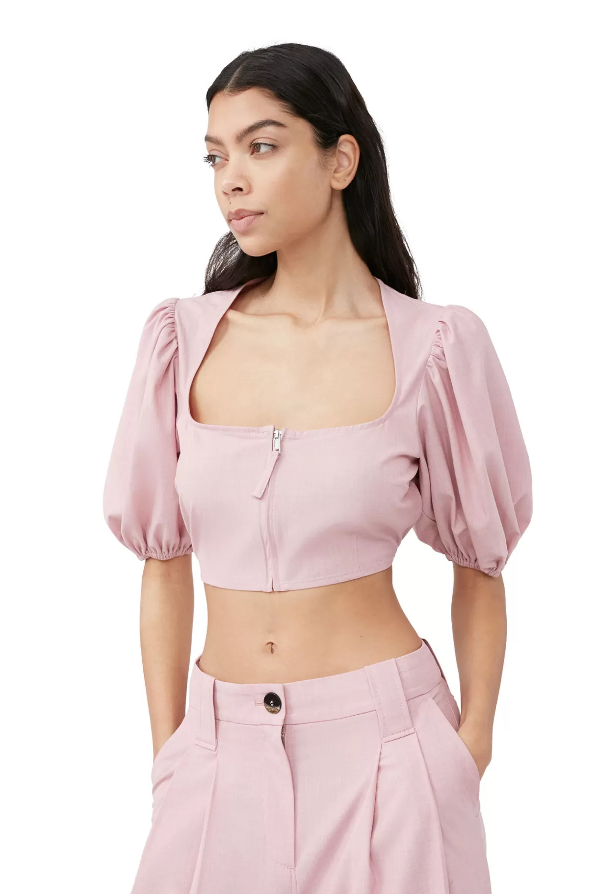 GANNI Tops<Melierte Bluse Mit Reisverschluss Und Drapierung Pink Tulle