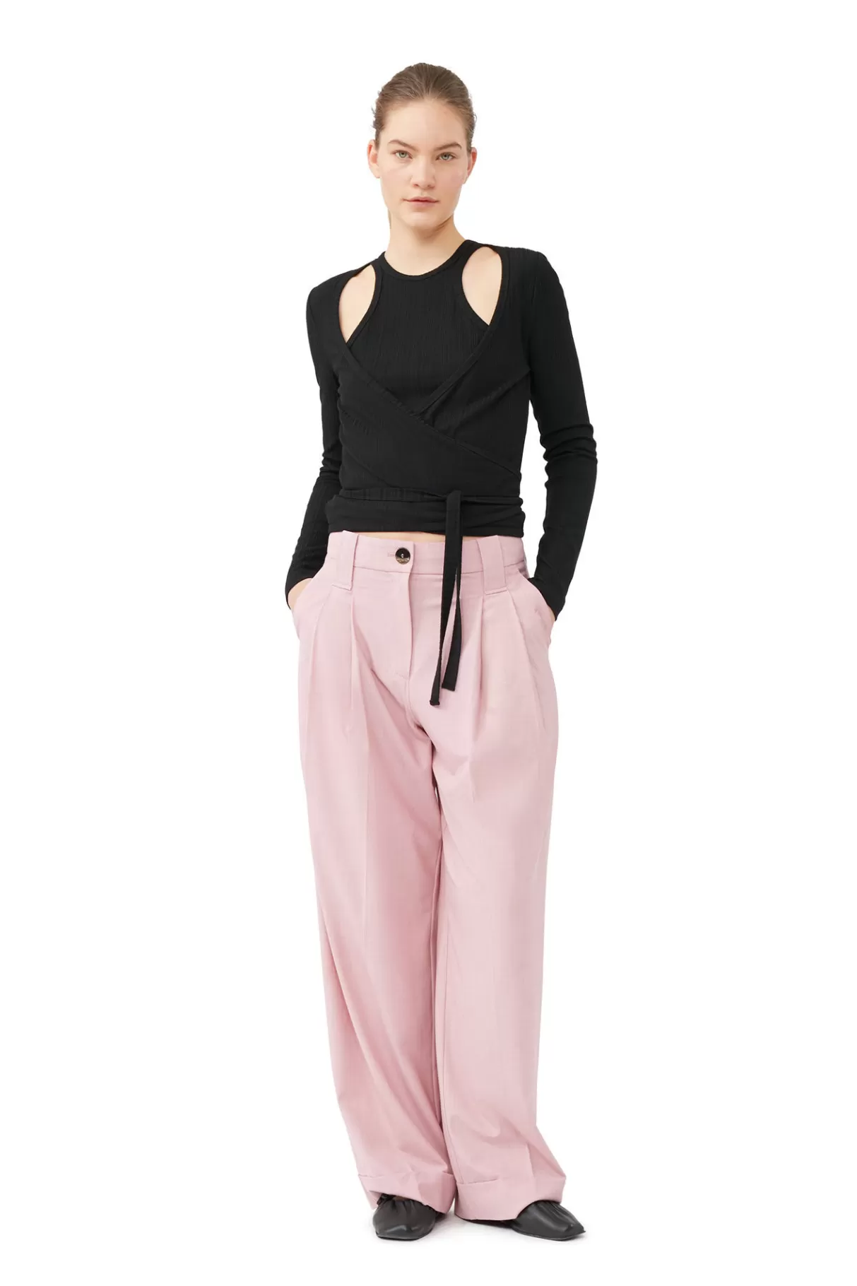 GANNI Hosen<Melierte Faltenhose Mit Drapierung Pink Tulle