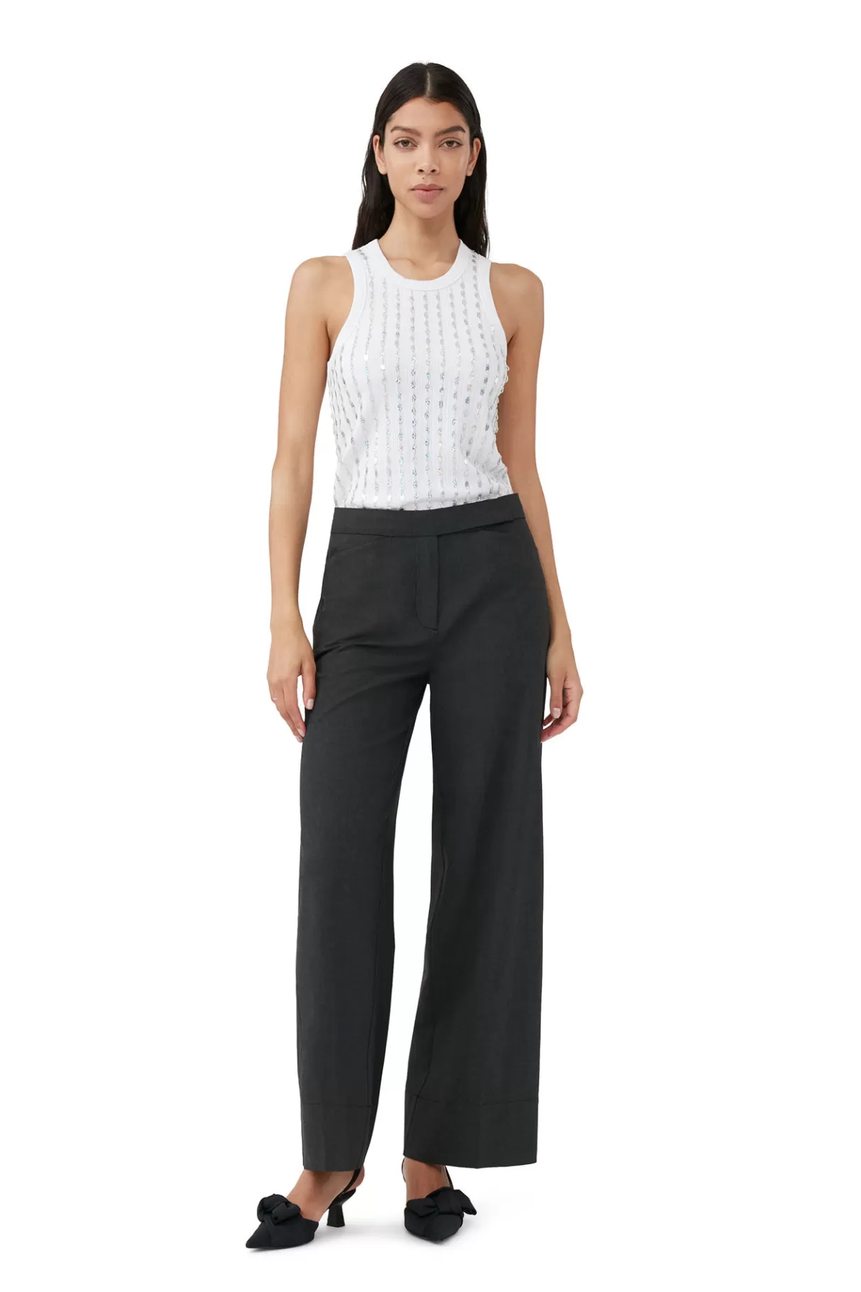 GANNI Hosen<Melierte Mid-Waist-Hose Mit Drapierung Phantom